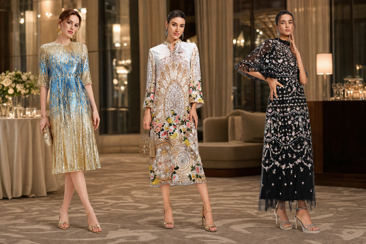 Cocktail dresses in knee-length, midi, and longer hemlines
