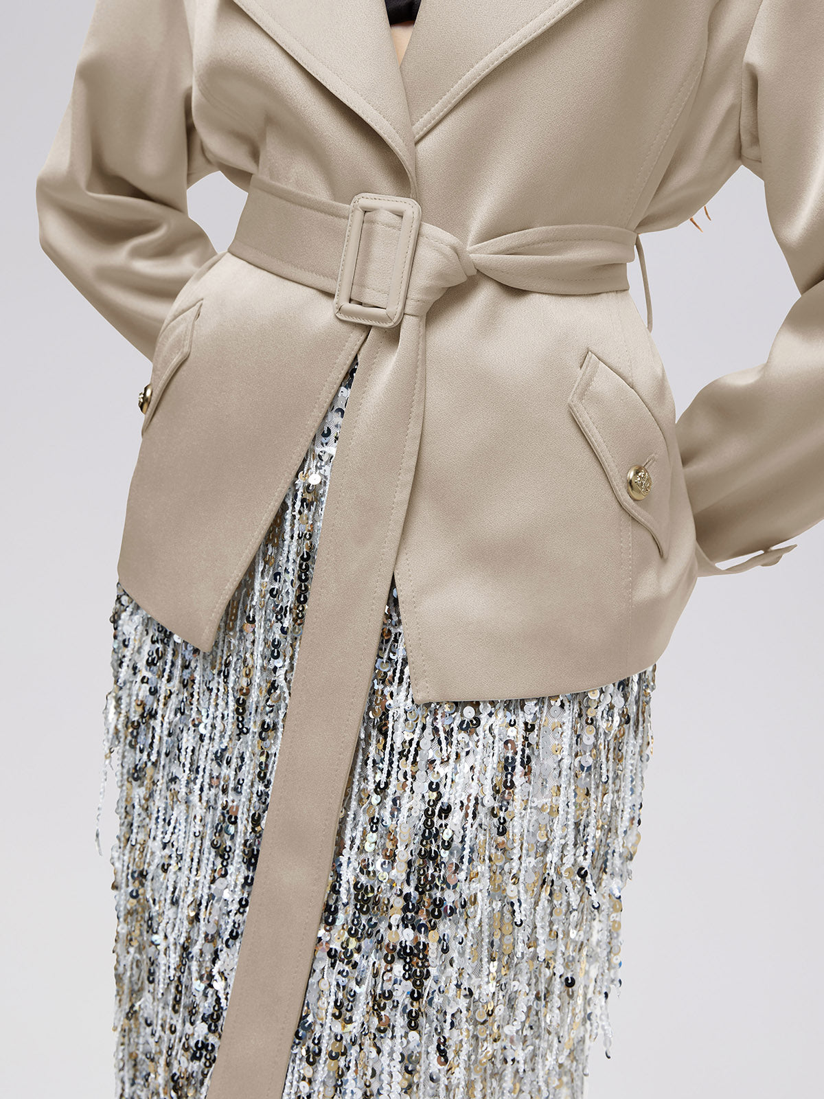 Satin Short Trench Coat