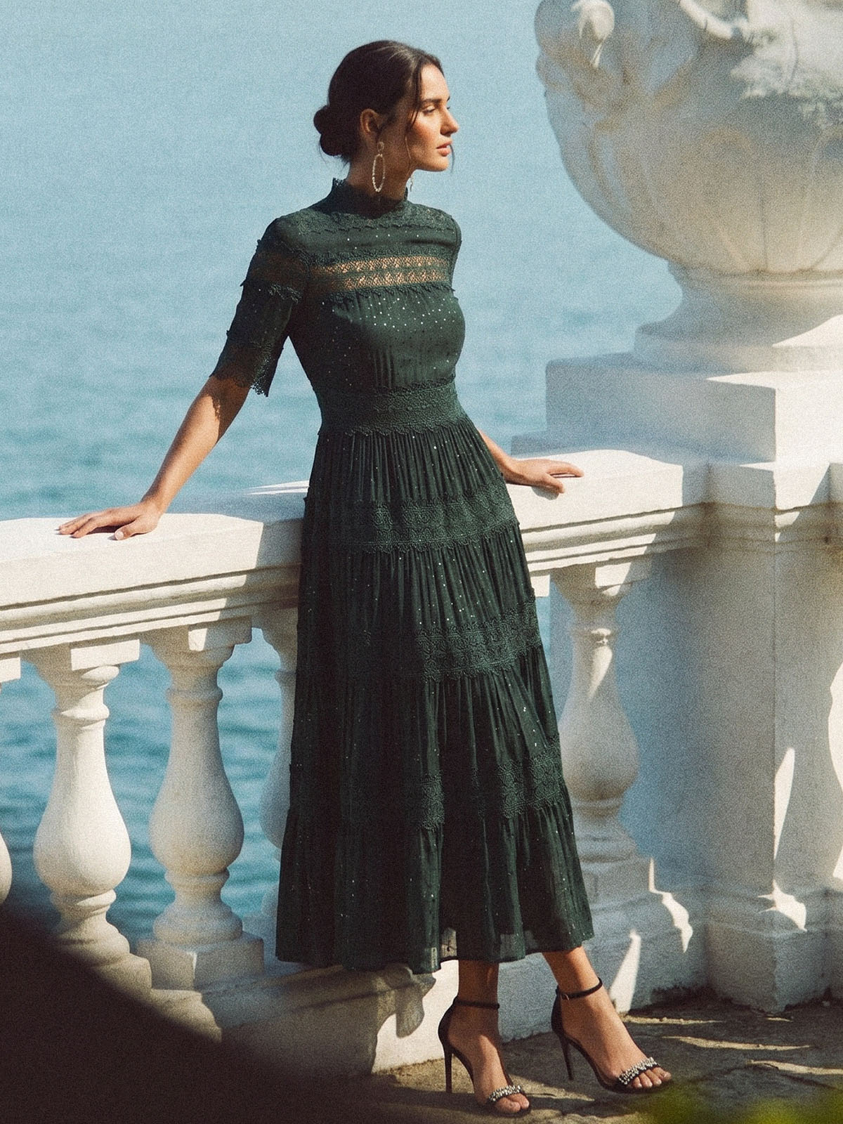 French Lace Panel Ruffle Dress