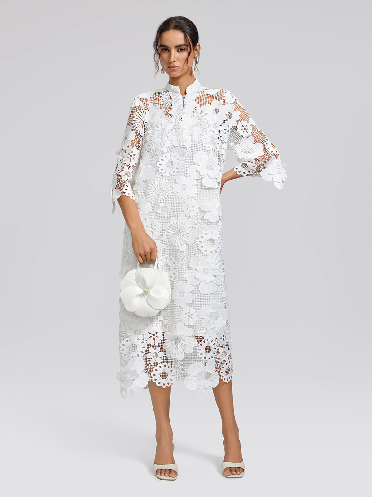 Guipure Lace 3D Floral Maxi Dress (Slip Dress Included)