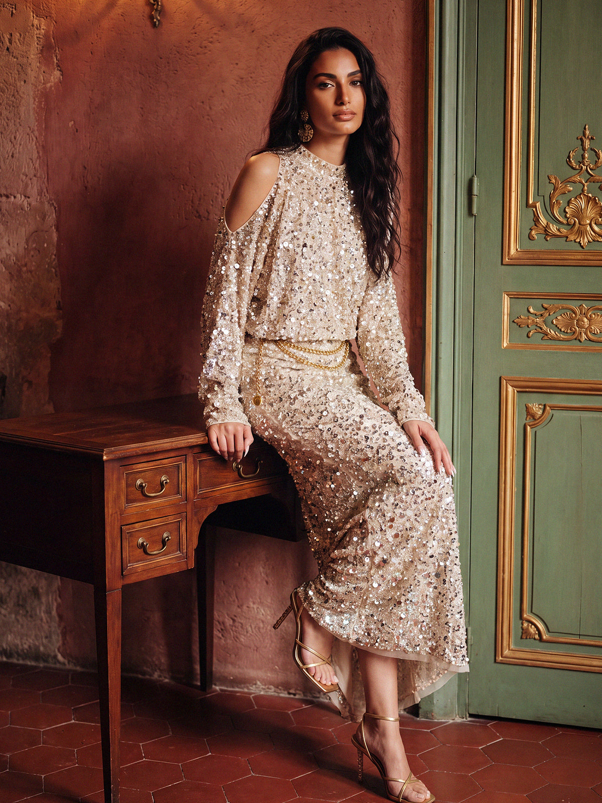 Layered Sequin Mermaid Elastic Waist Skirt