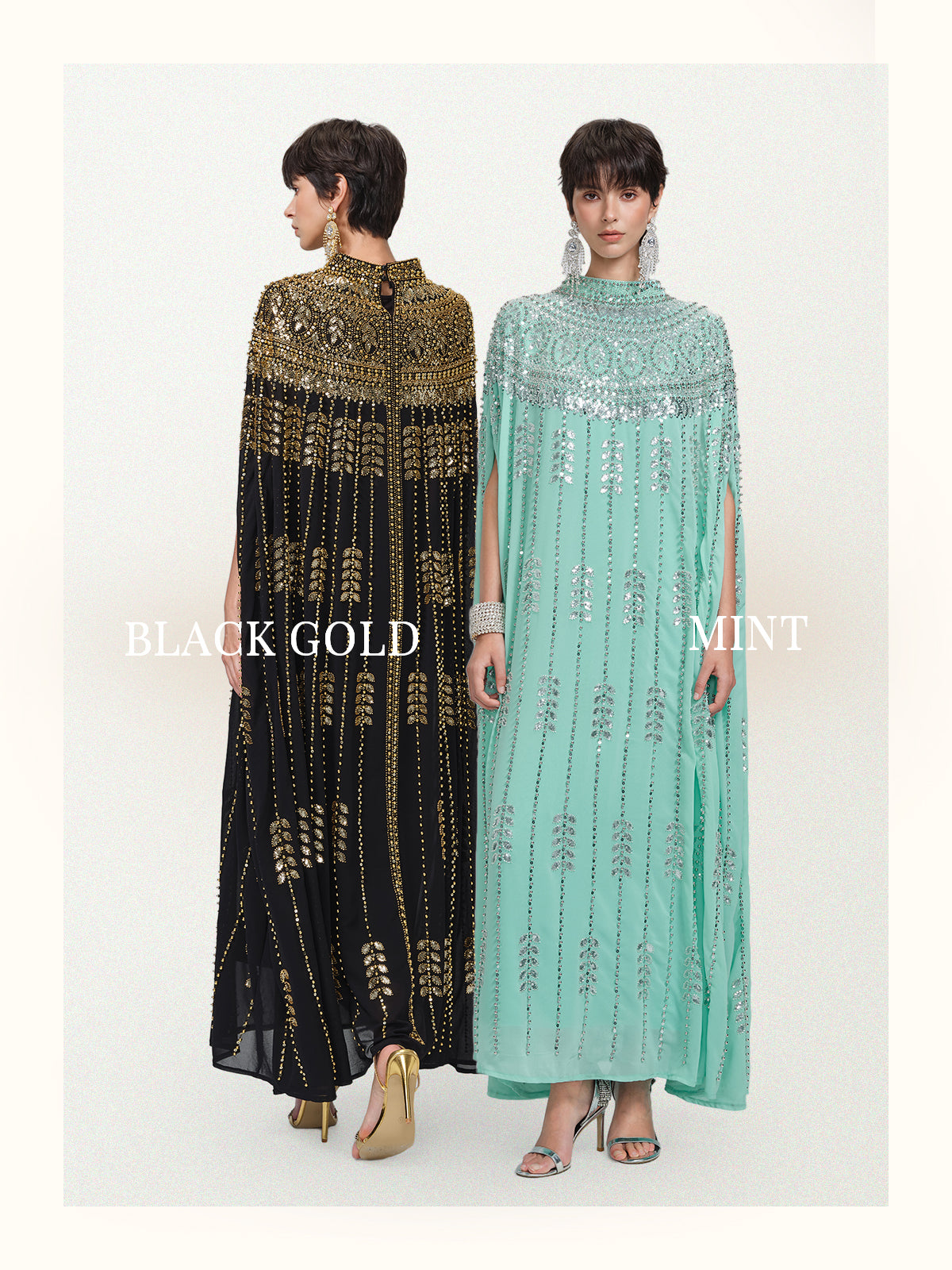 Hand-Beaded Rhinestone Cape Robe (Inner Wear Included)