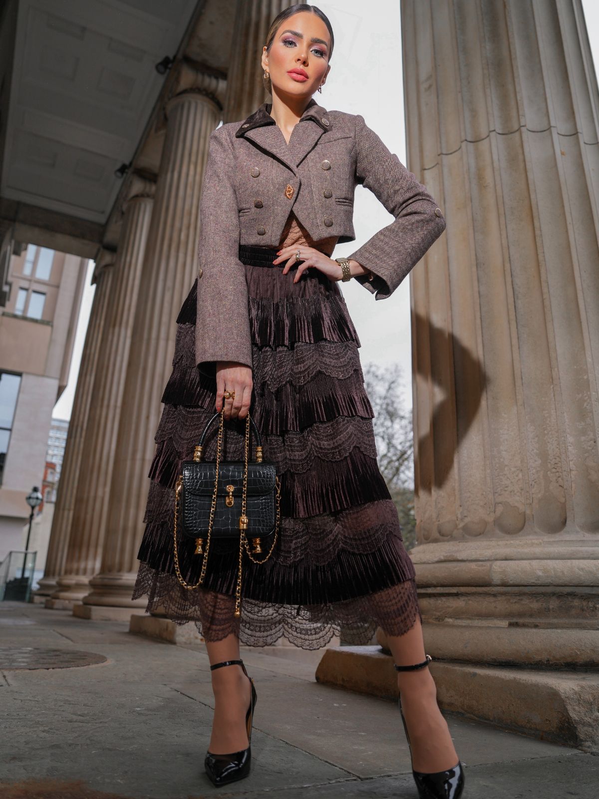 Final Sale | Velvet Lace Patchwork Cake Skirt