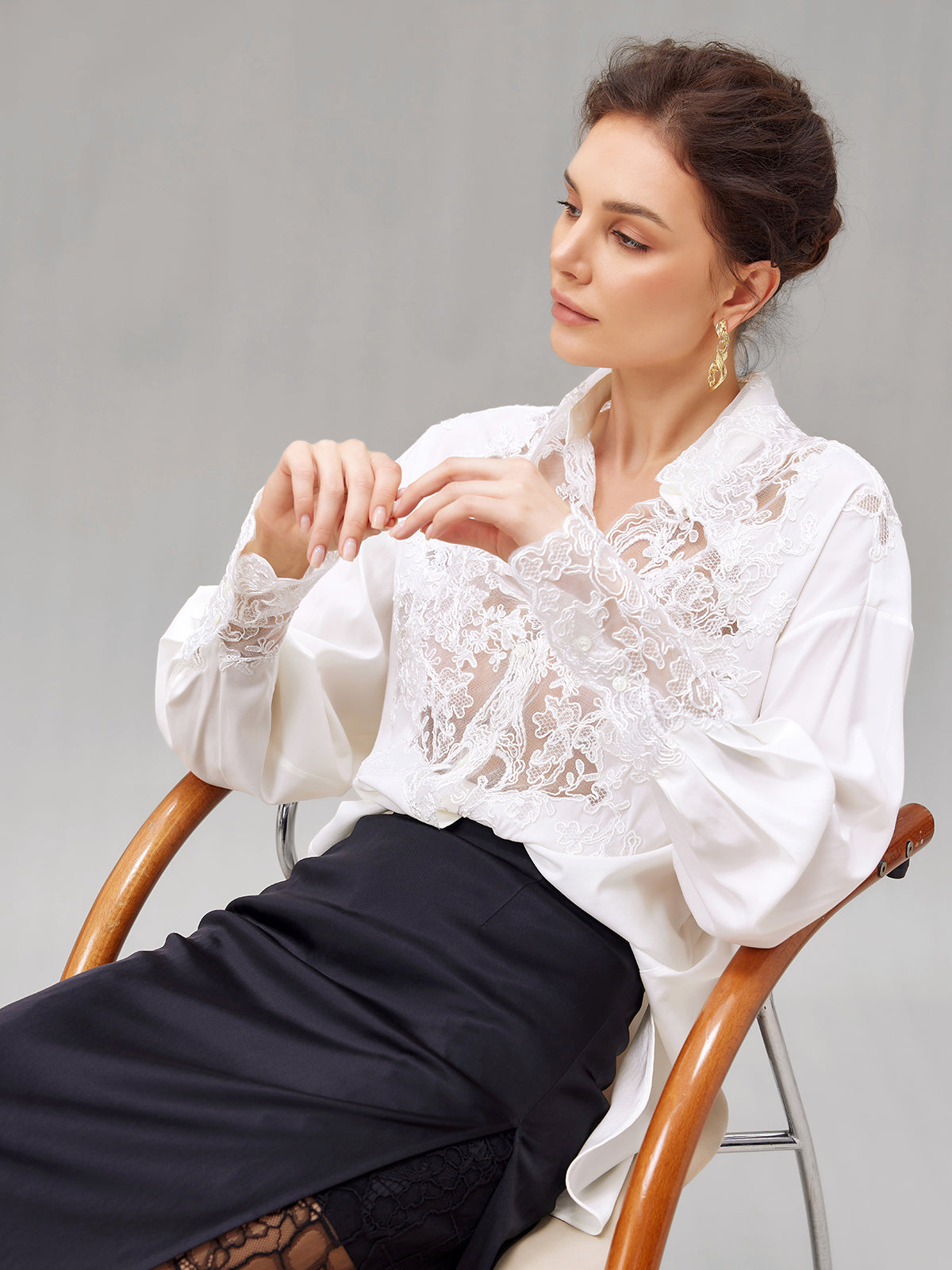 Rope Lace Embroidered Premium Silk Blouse