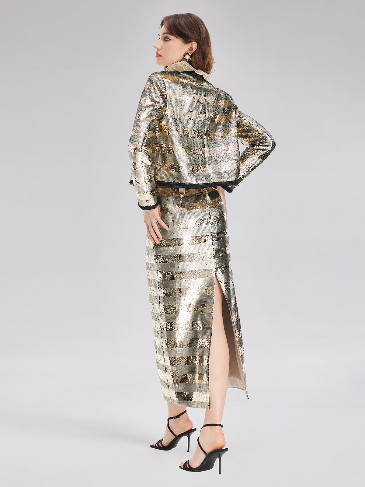 Gold Sequin Striped Skirt