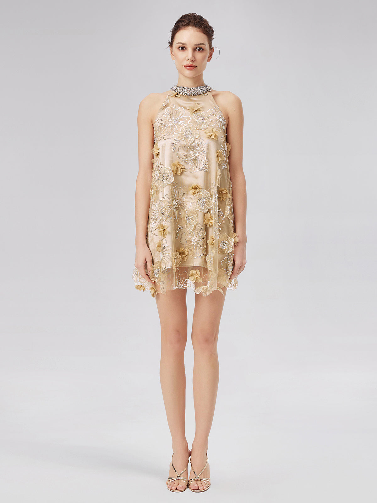 Diamond Embossed Floral Embroidered Dress - Star Queen