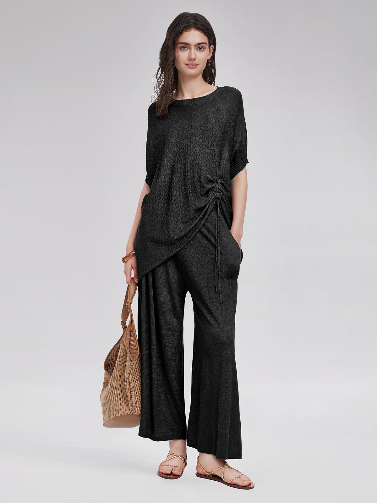 Knitted Tie-Waist Casual Pants