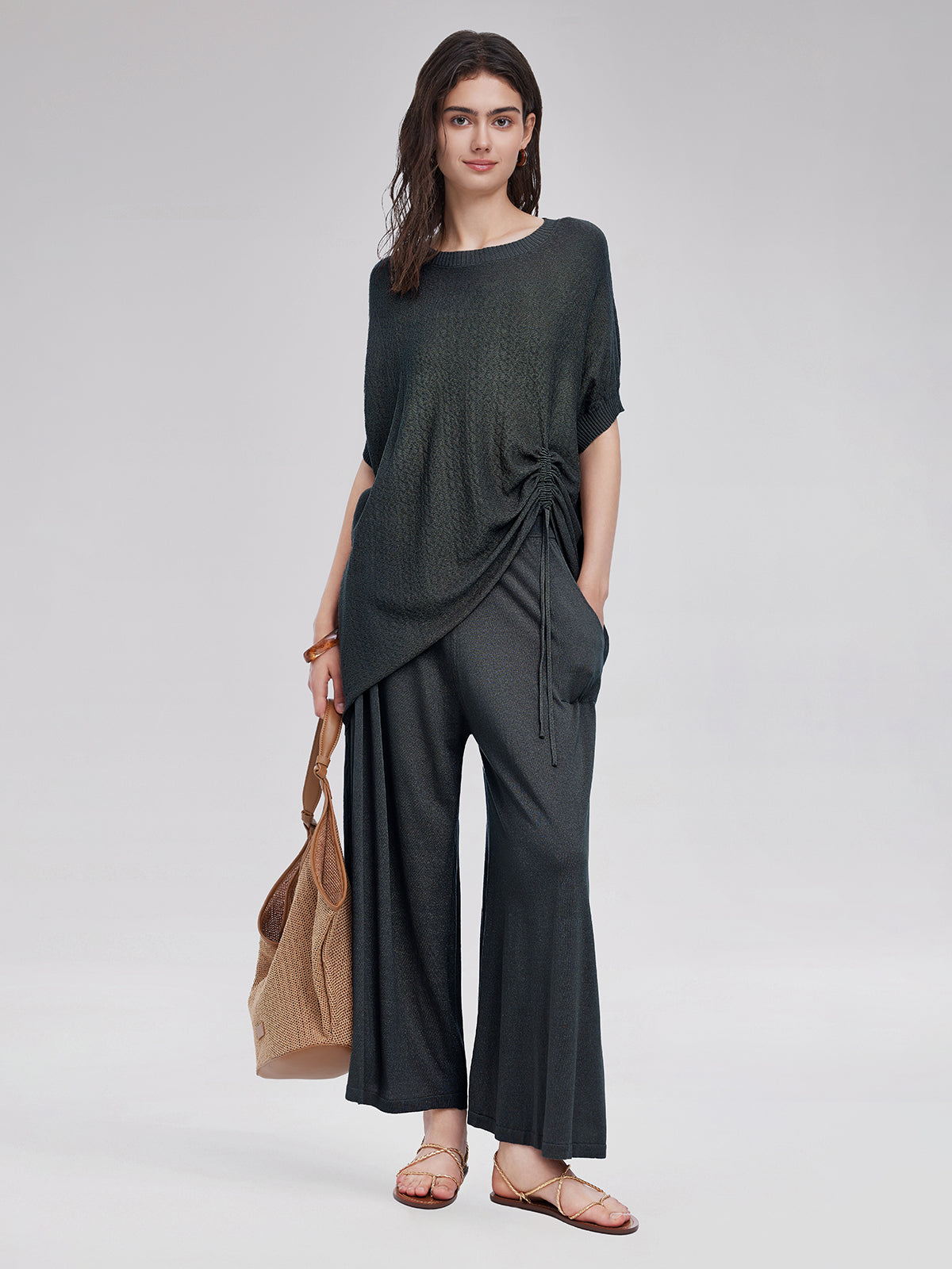 Knitted Tie-Waist Casual Pants