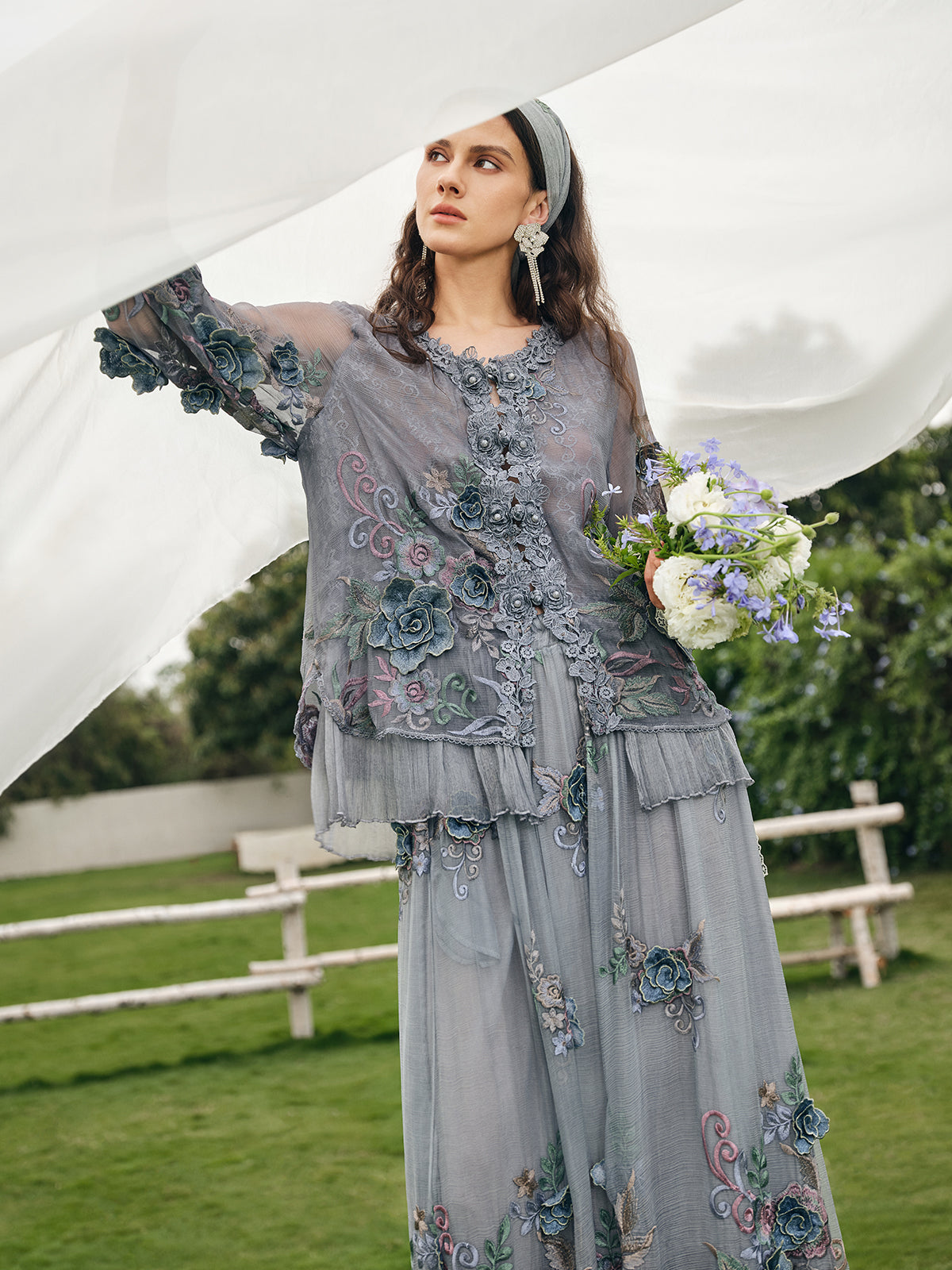 Handcrafted 3D Floral Silk Top