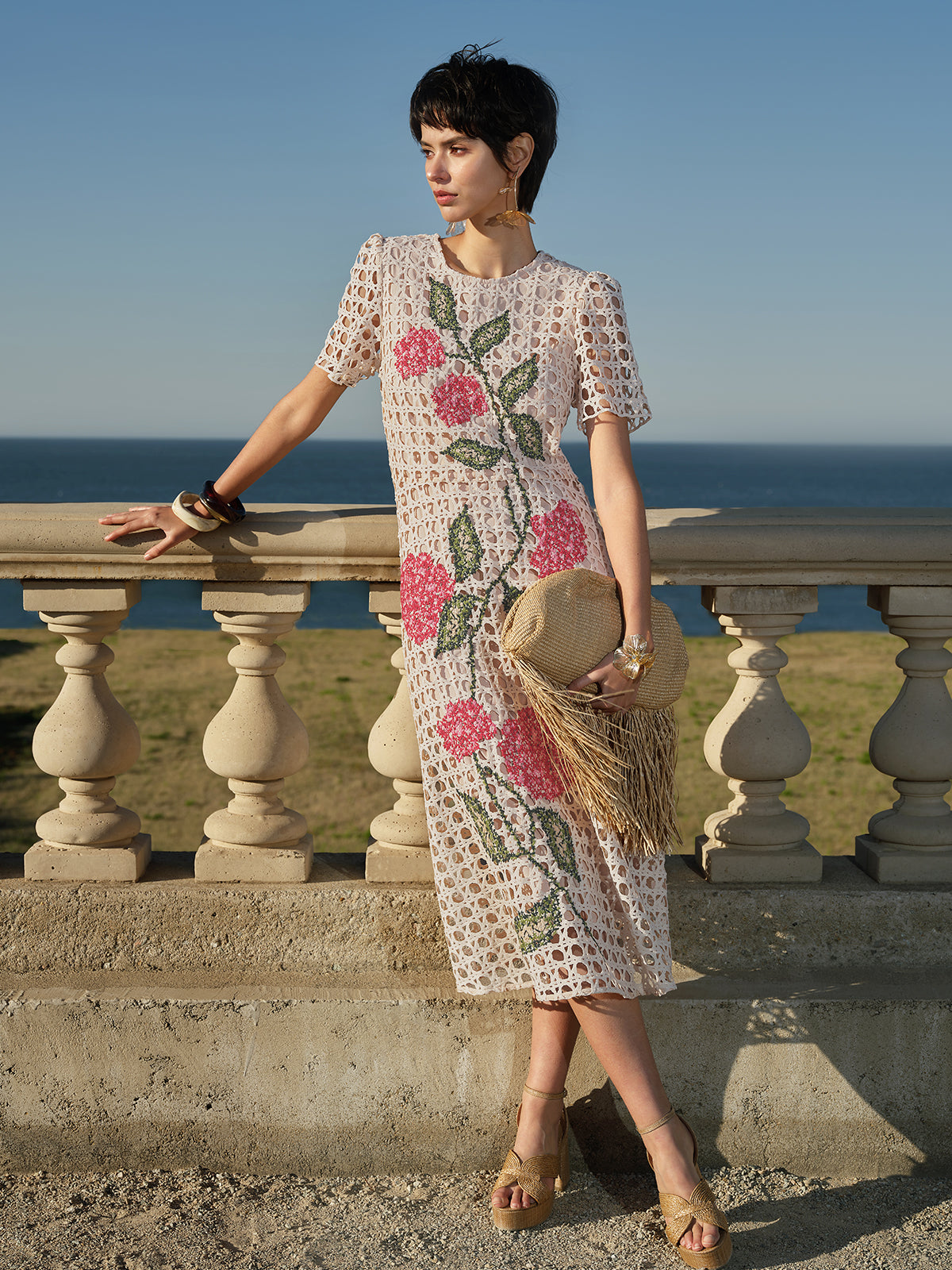 Embroidered Cutout A Line Dress