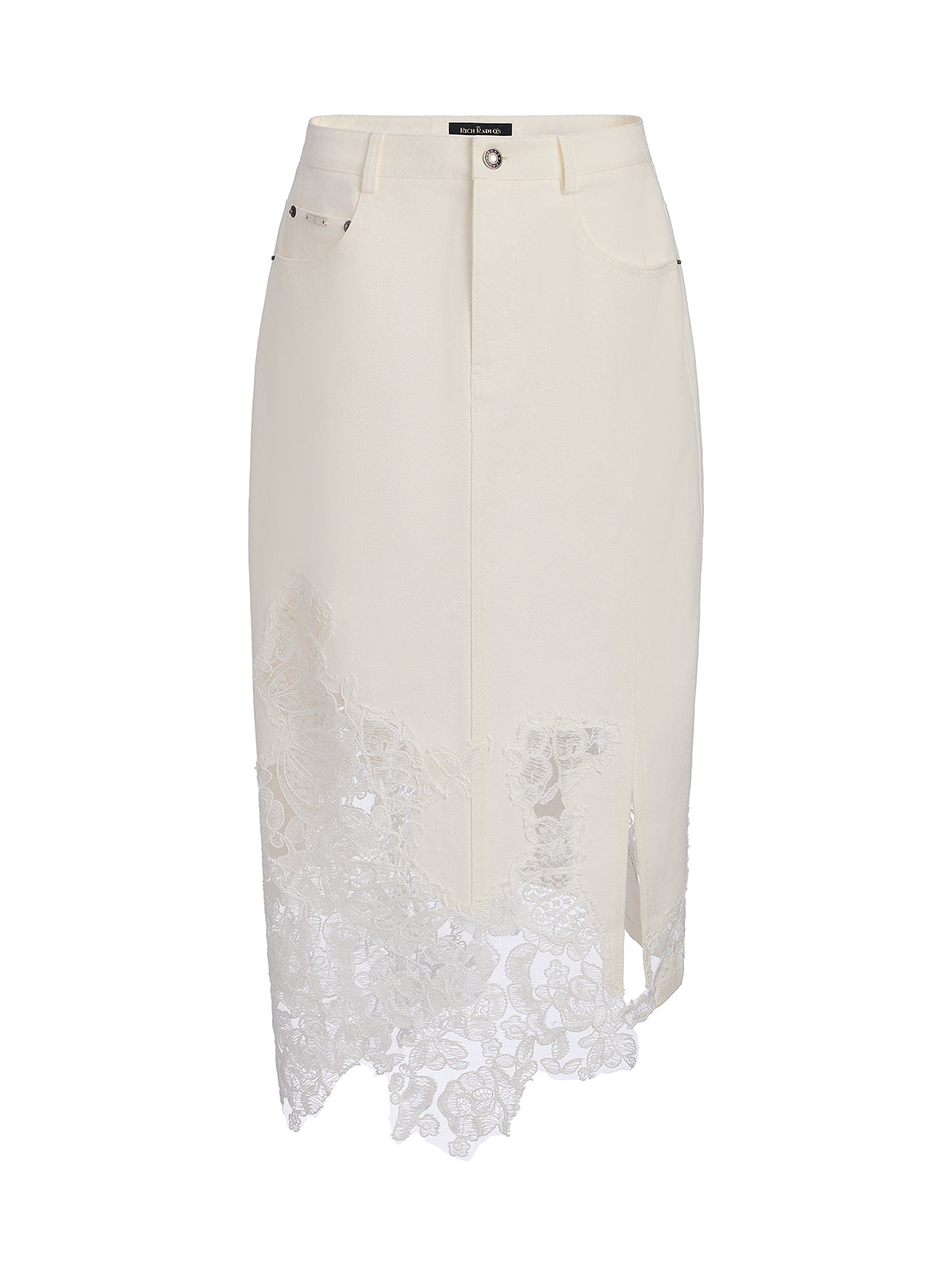 Lace Embroidery Patchwork Denim Midi Skirt