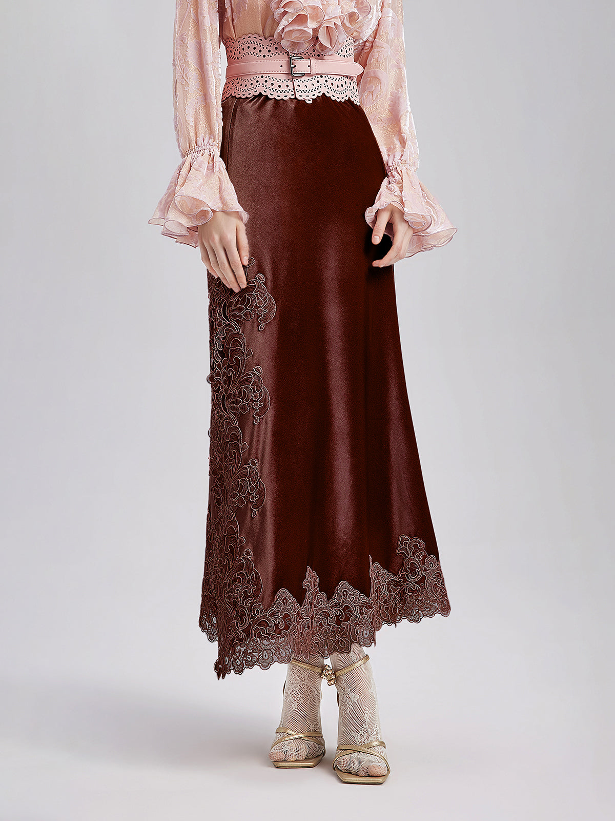 French Lace Velvet Skirt with Slit