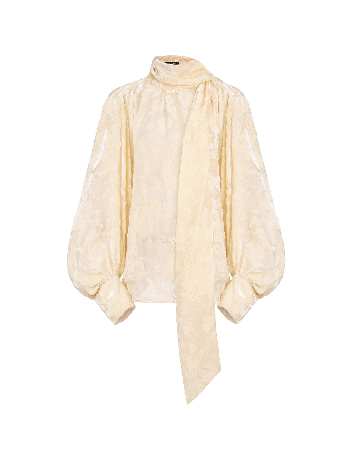 Final Sale | Mulberry Silk Burnout Velvet Tie Collar Blouse