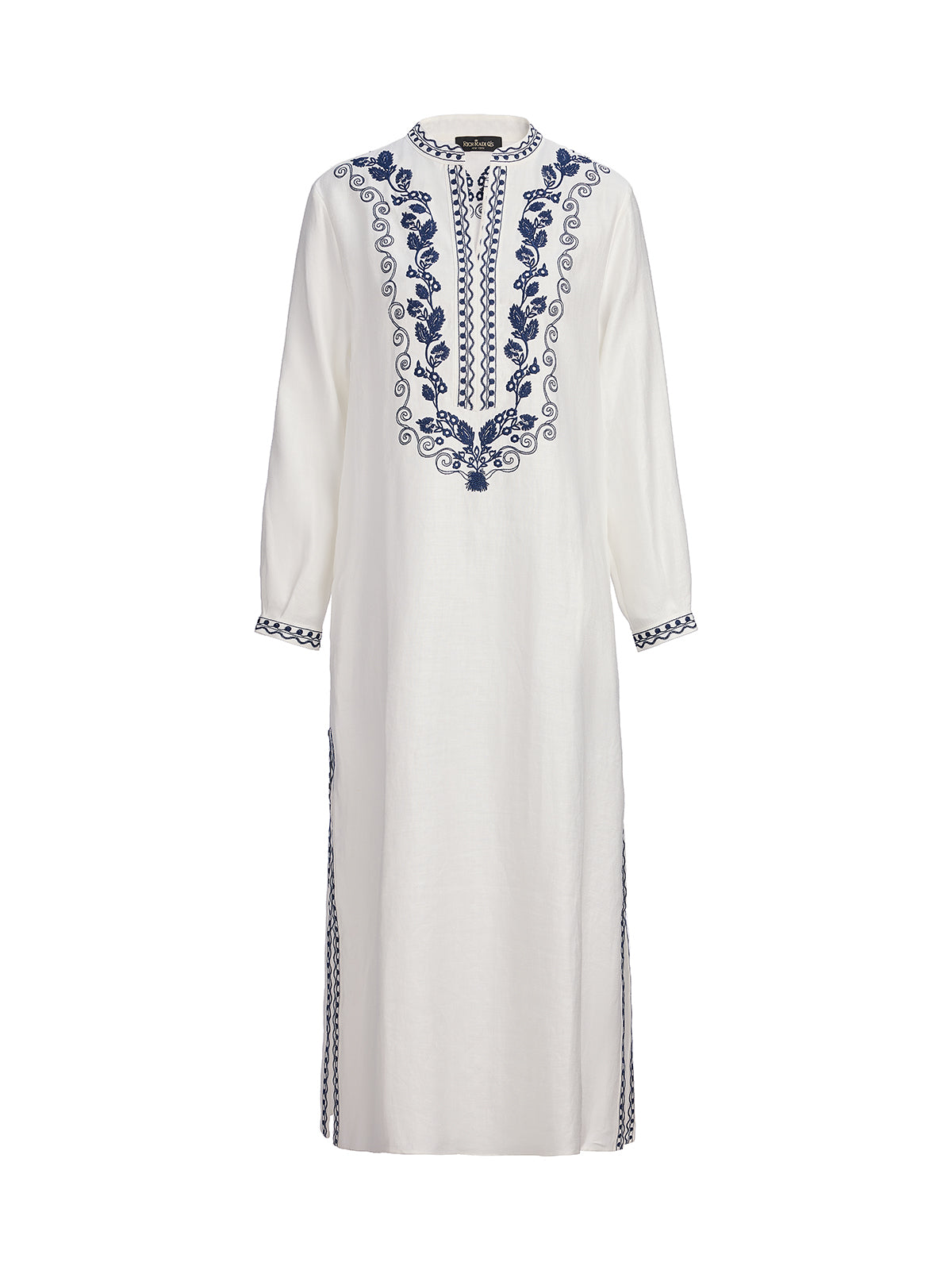 French Ramie Color-block Embroidered Dress