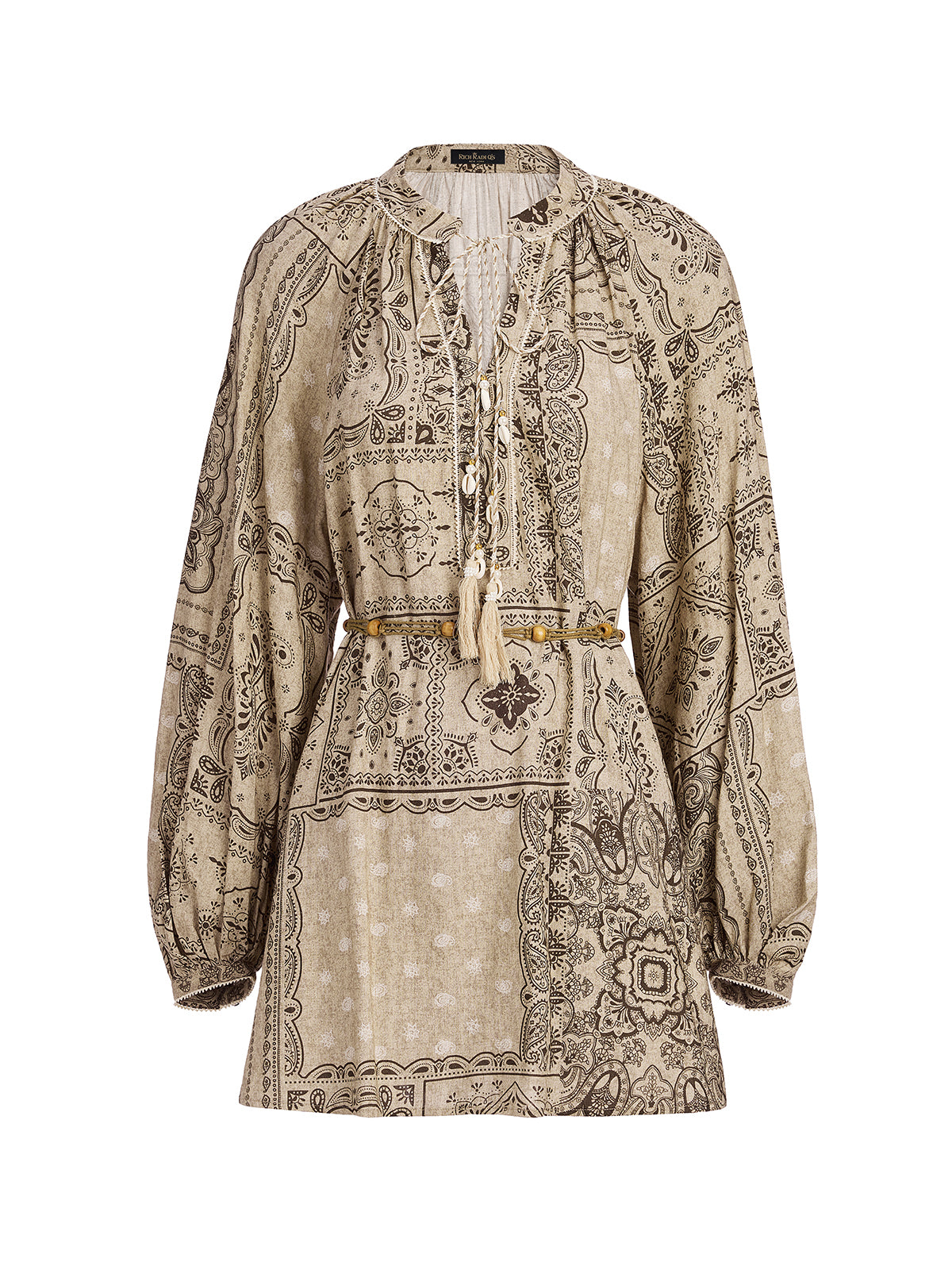 Paisley Cotton-Linen Vacation Relaxed Blouse