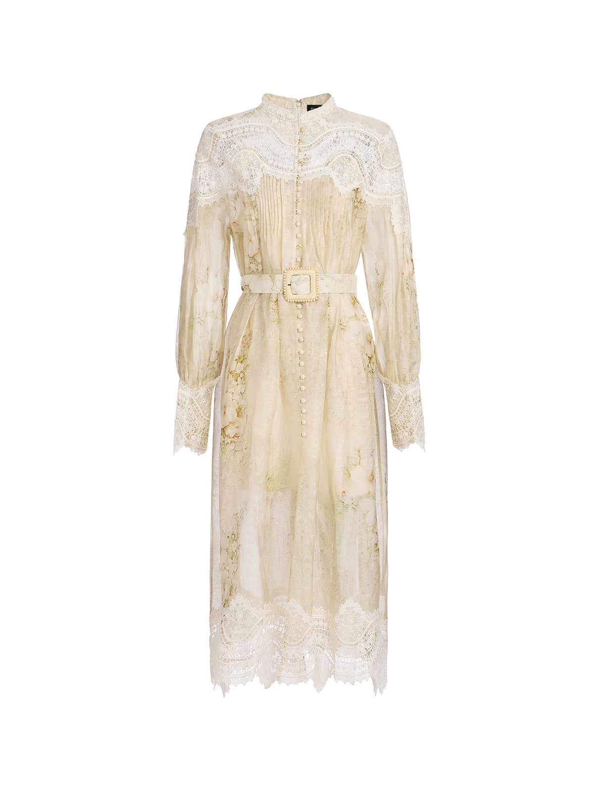 Silk-Linen Floral Lace Dress