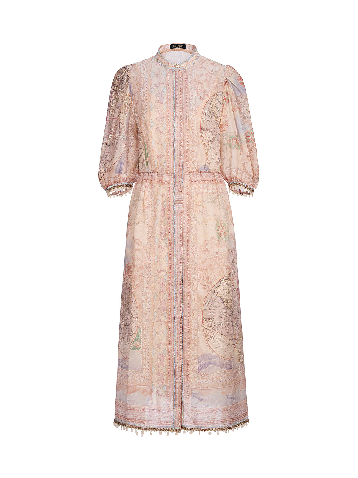 Linen Map Print Breathable Baroque Dress