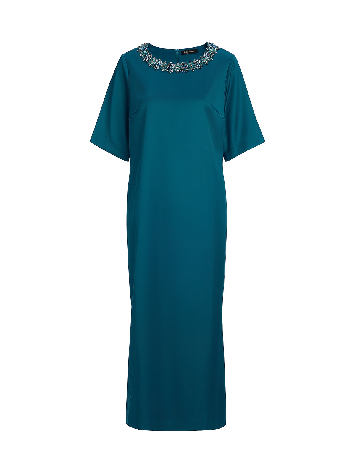 Intricate Crystal-Embellished Elegant Satin Dress