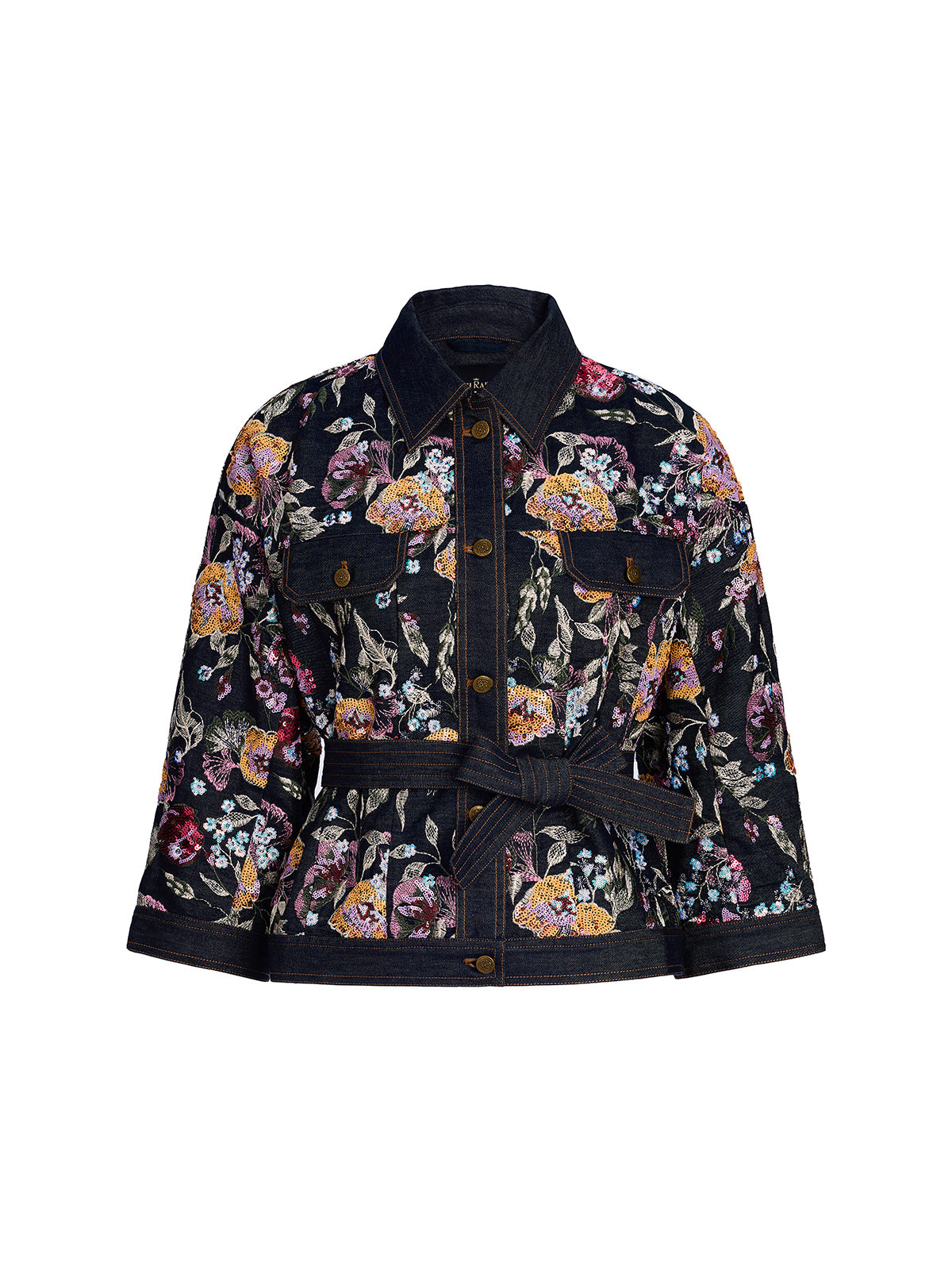 Sequin-Embroidered Floral Denim Jacket