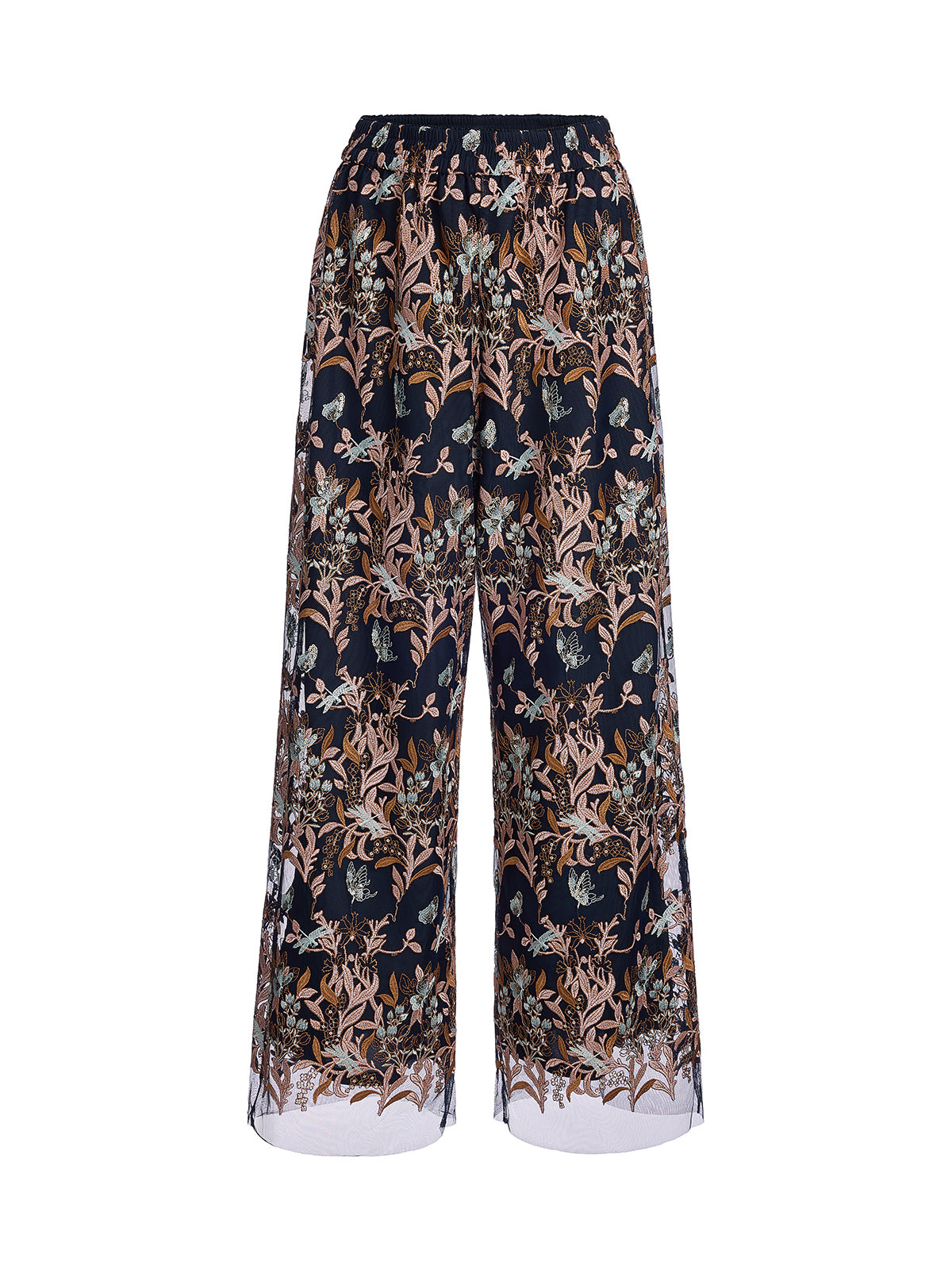 Multicolor Floral Embroidered Pants