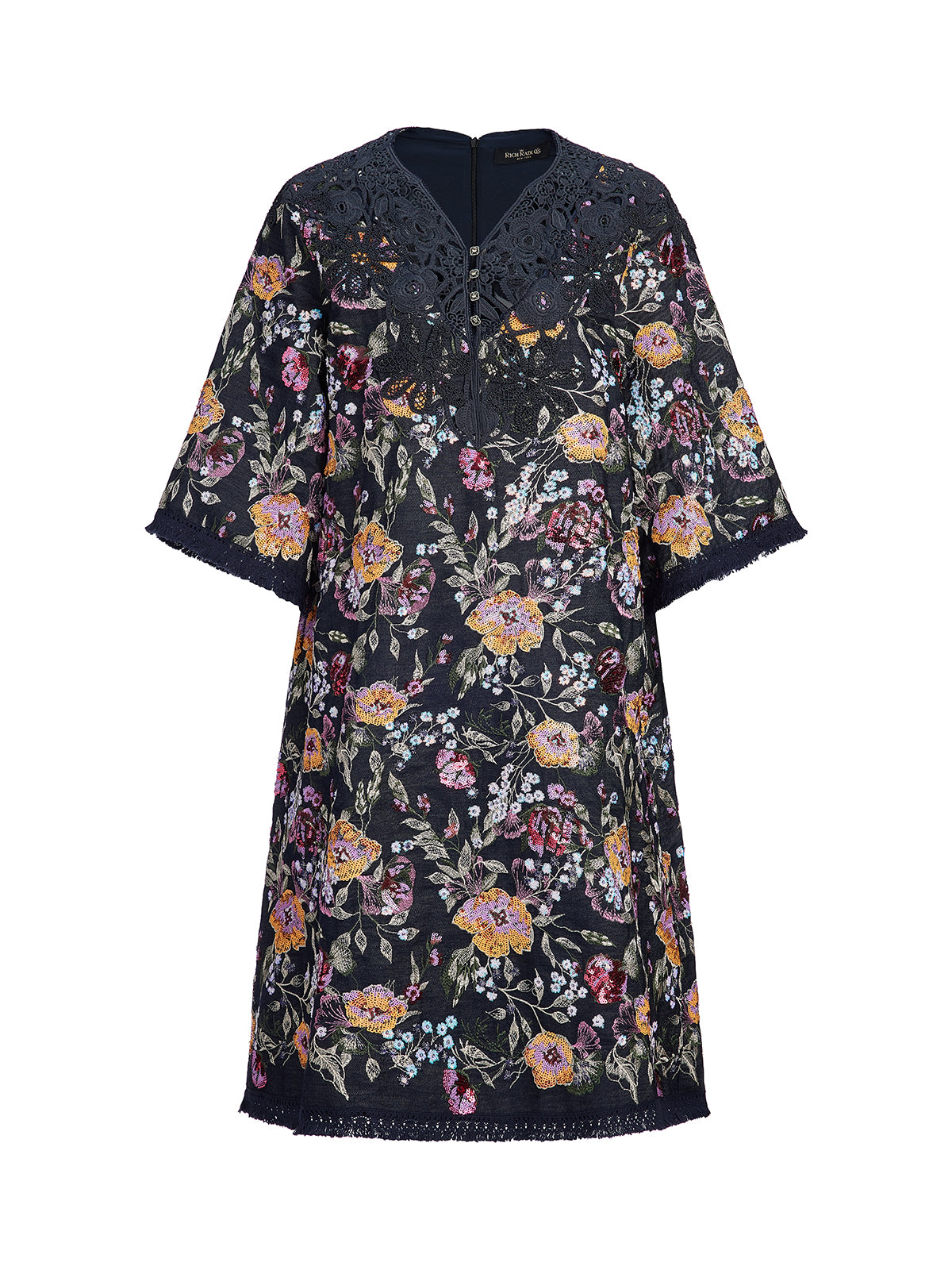 Sequin-Embroidered Raw-Edge V-Neck Dress