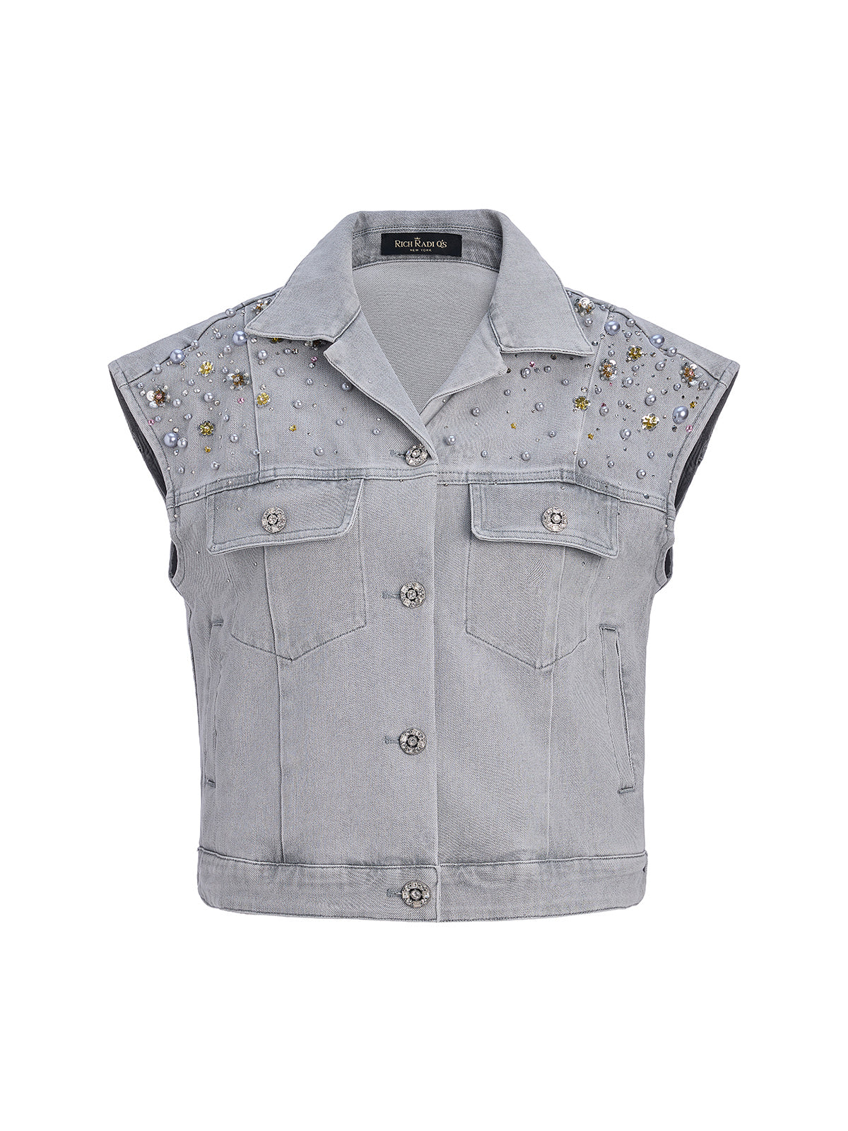 Hand-Beaded Soft Denim Vest