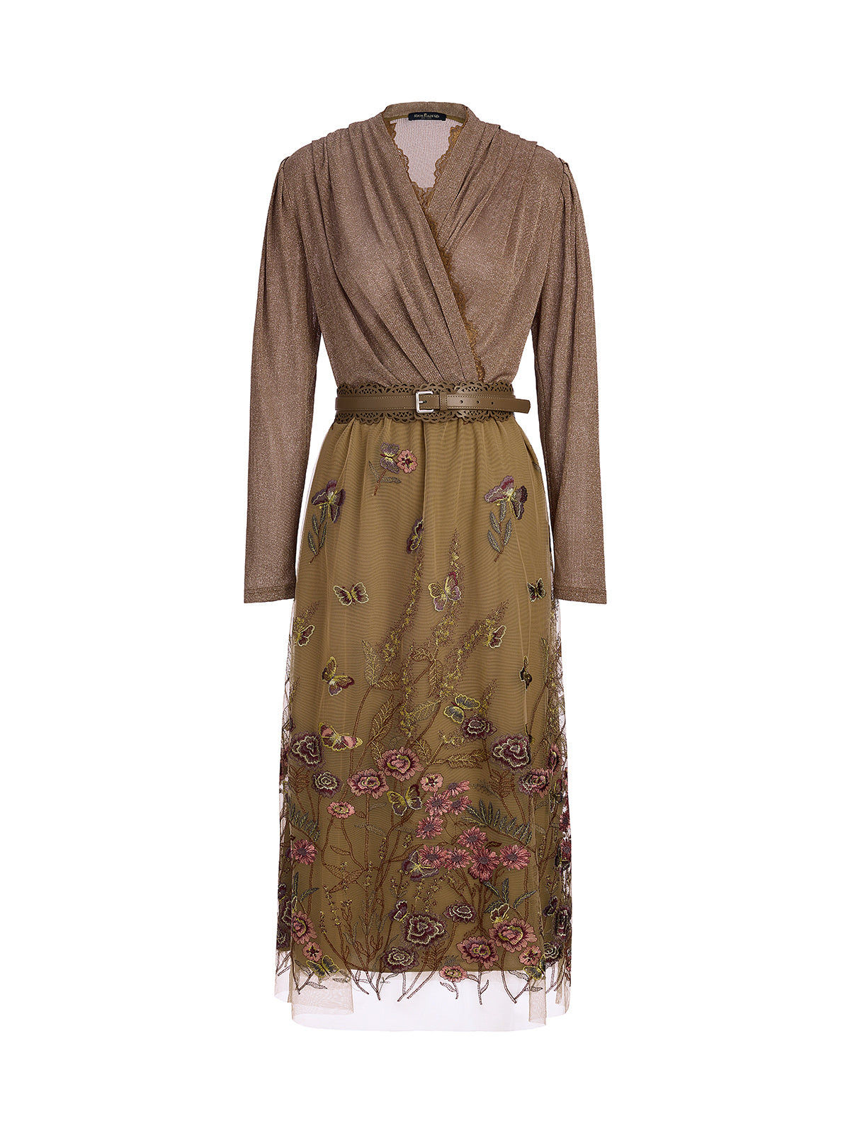 Knit & Tulle Embroidered Dress (Belt Included)