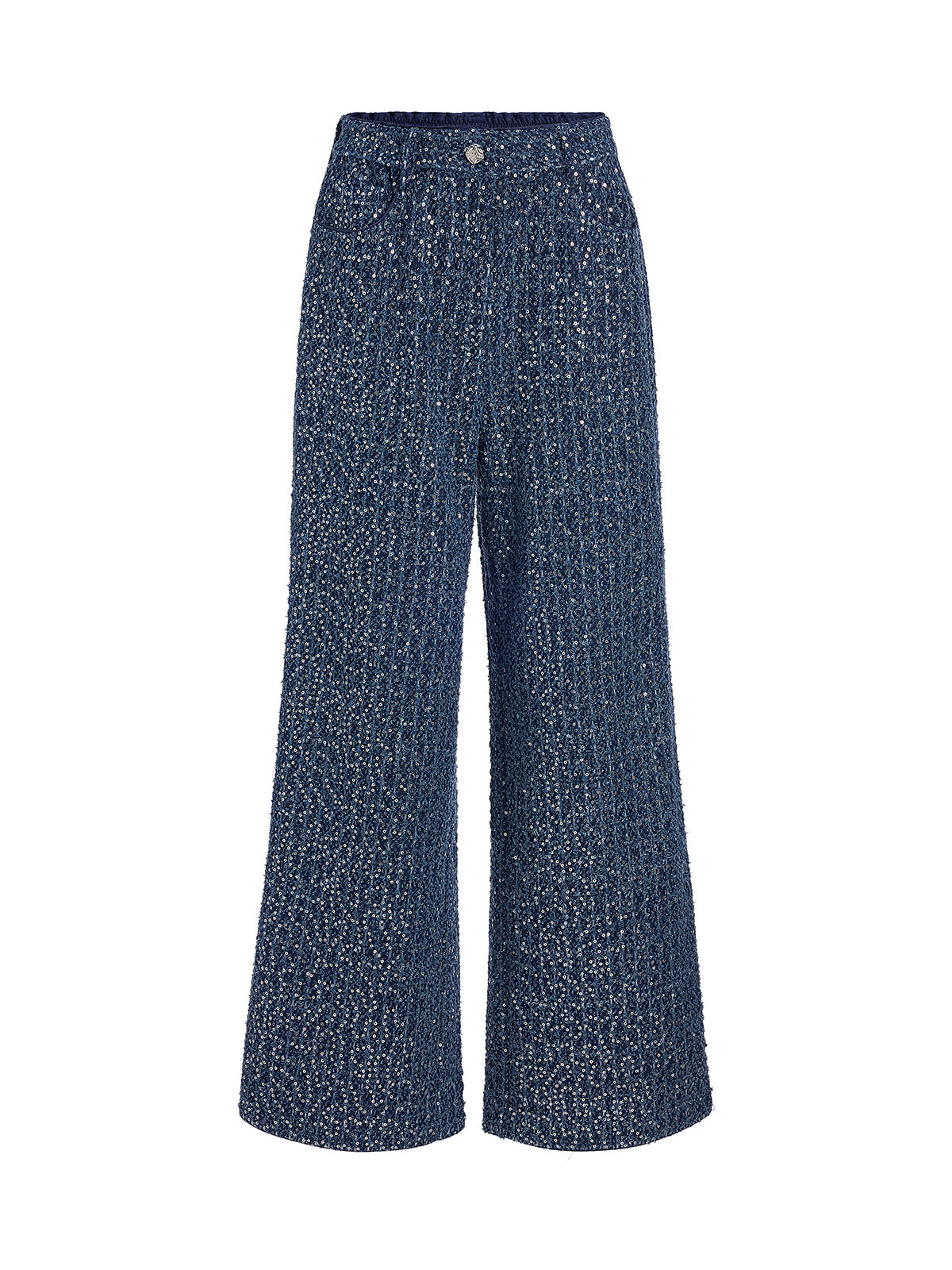 Sequined Denim-Look Tweed Hand-Beaded Pants