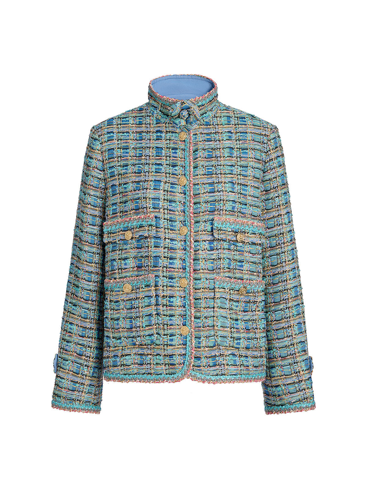 Multicolor Tweed Hand-Sewn Braid Trim Jacket