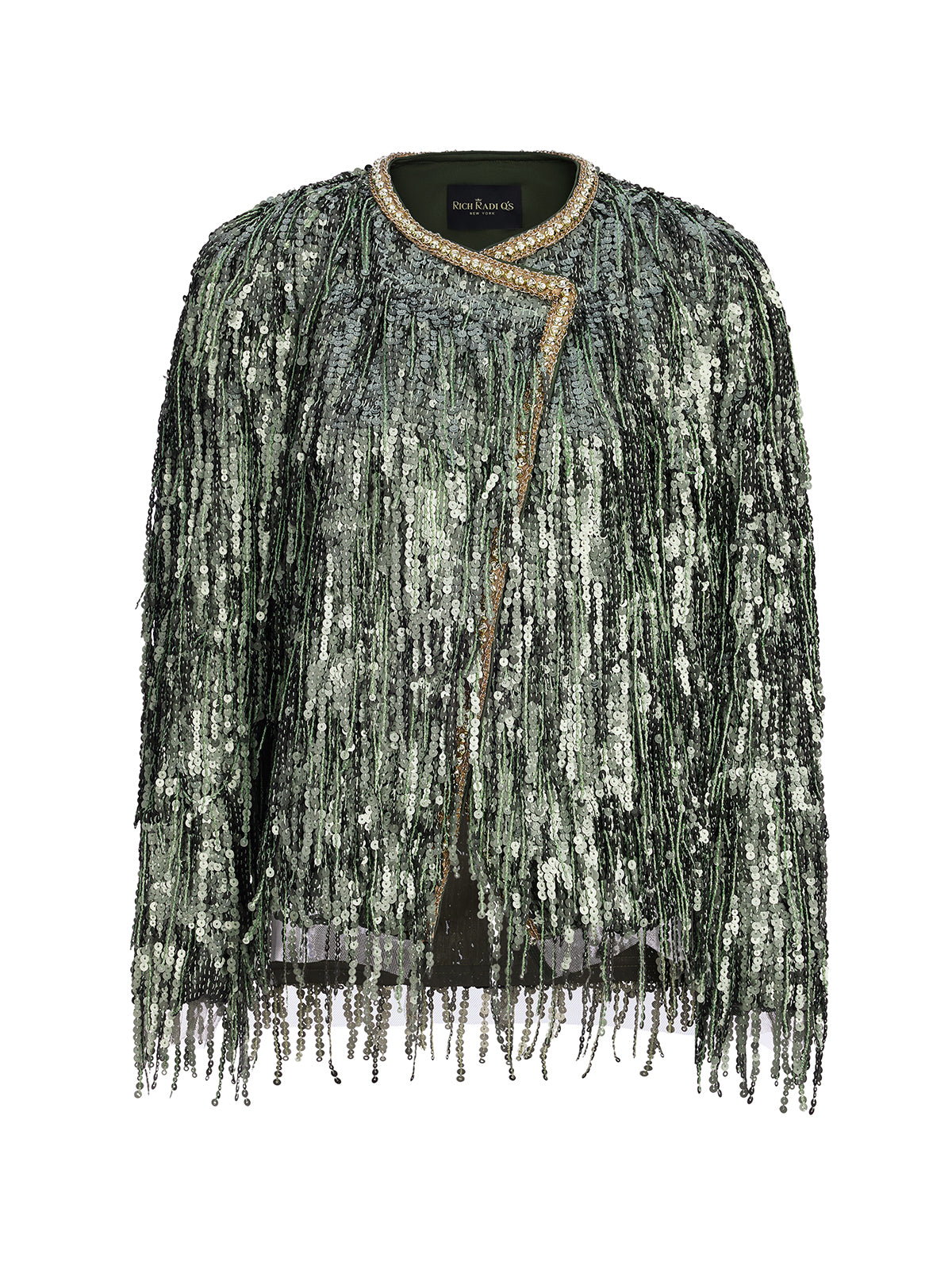 Handcrafted Sequin Fringe Crystal Trim Jacket