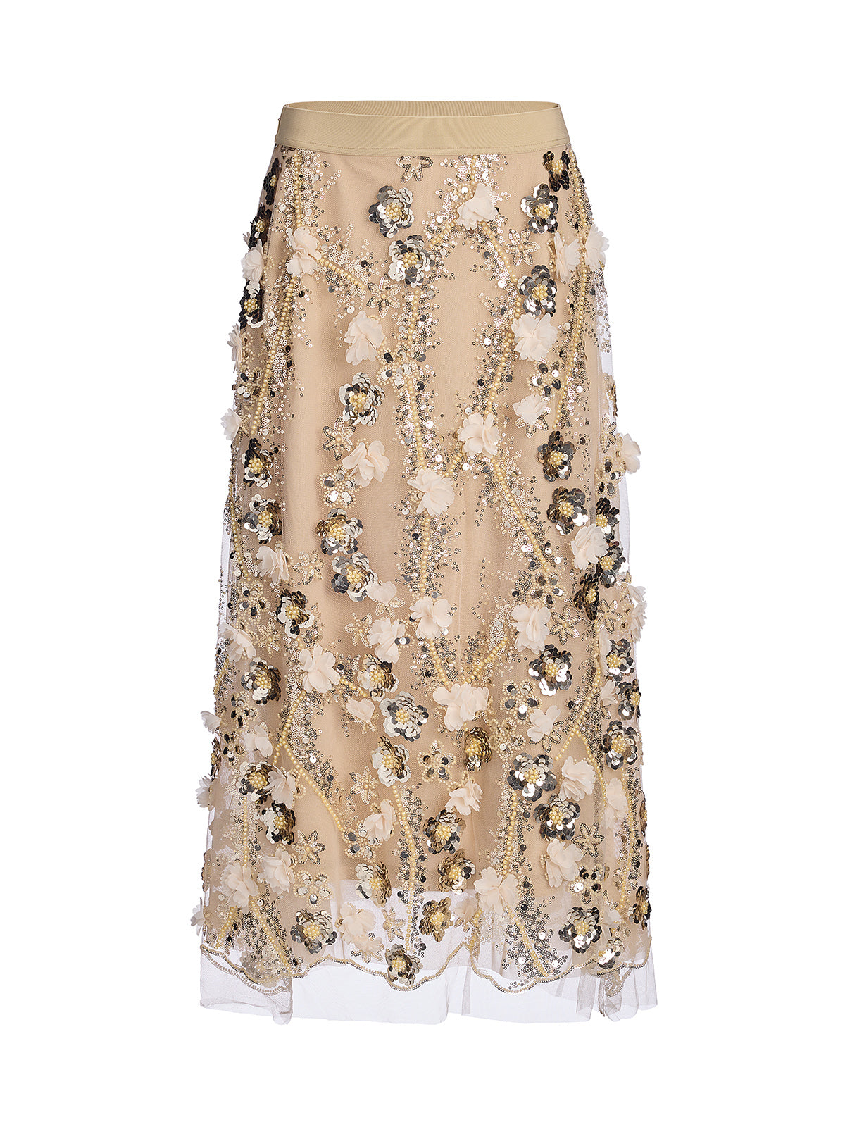Sequin Floral Embroidery Elastic Fishtail Skirt