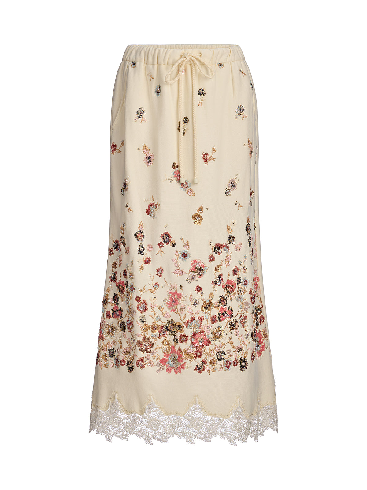 Floral Sequin Embroidered Knit Skirt