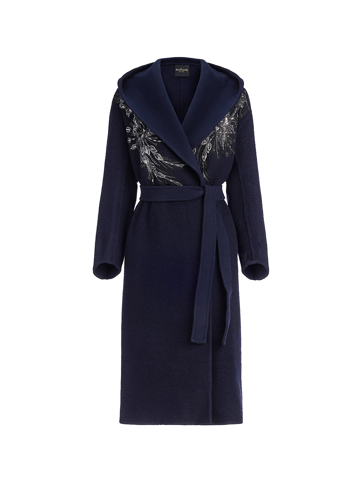 Sequin-Embroidered Double-Faced Wool Hooded Coat