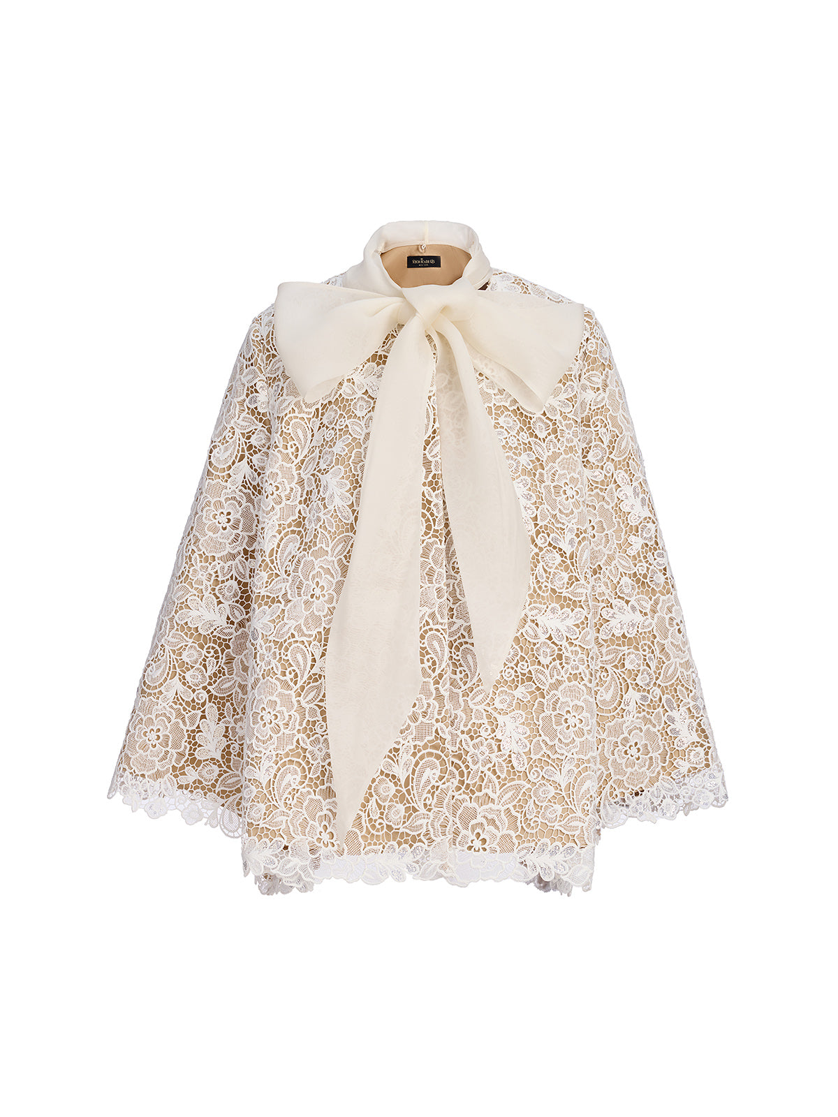 Elegant Lace Texture Coat with Neck Tie