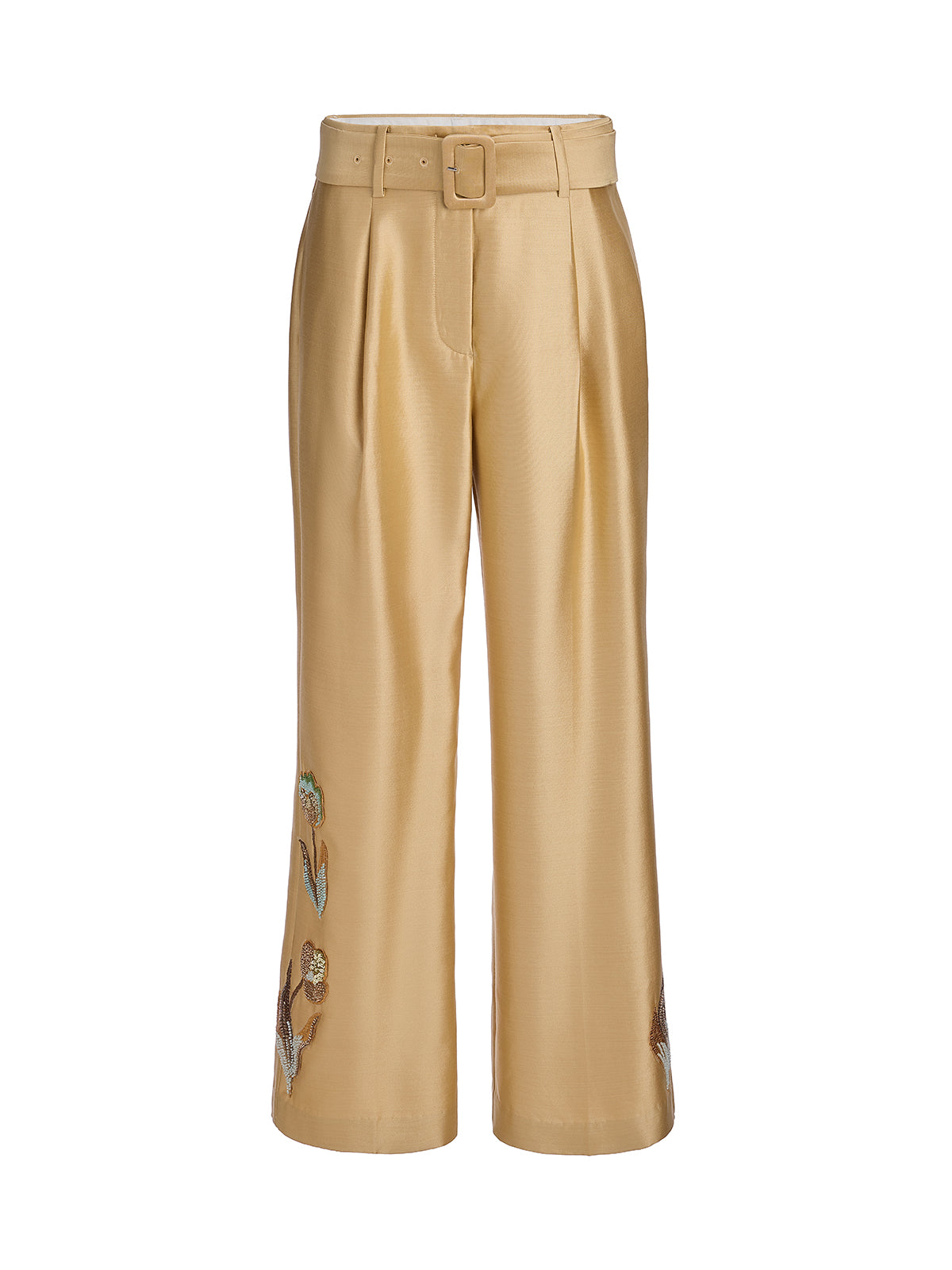 Luxe Floral Sequin Straight-Leg Pants