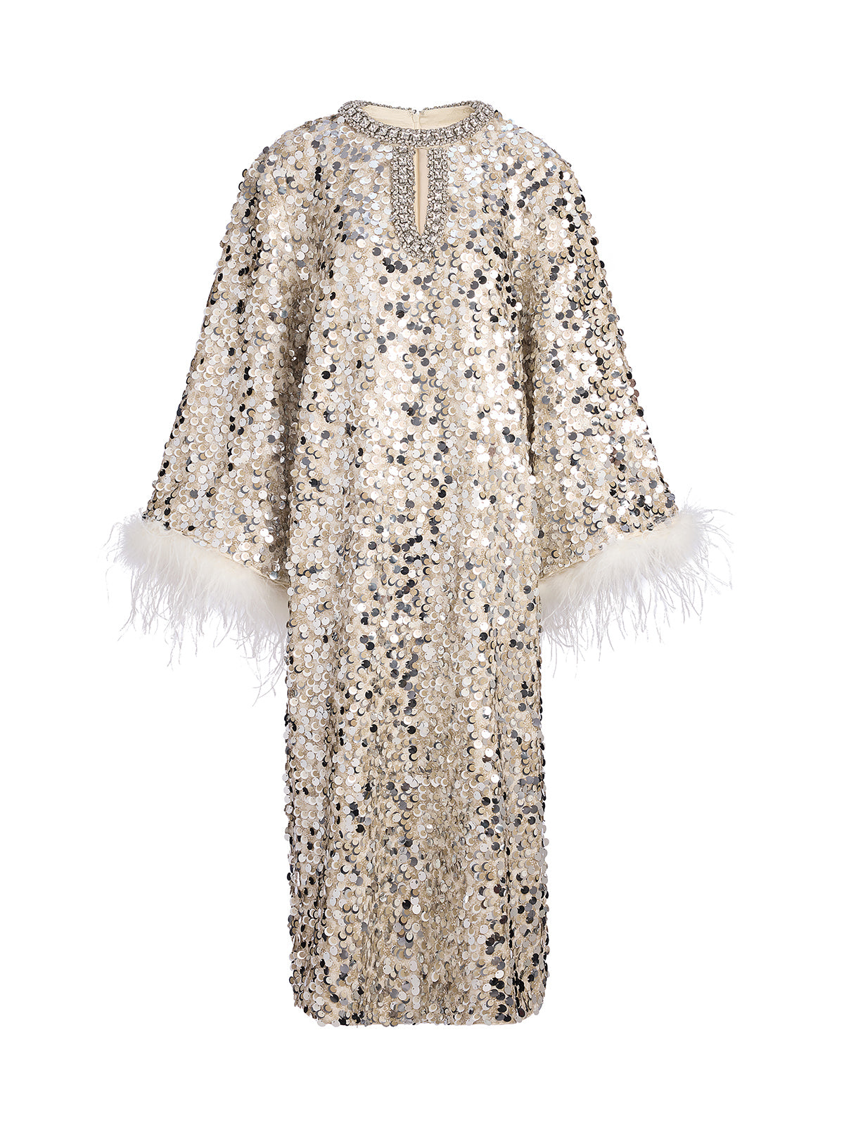 Dazzling Sequined Feather Cuff Dress