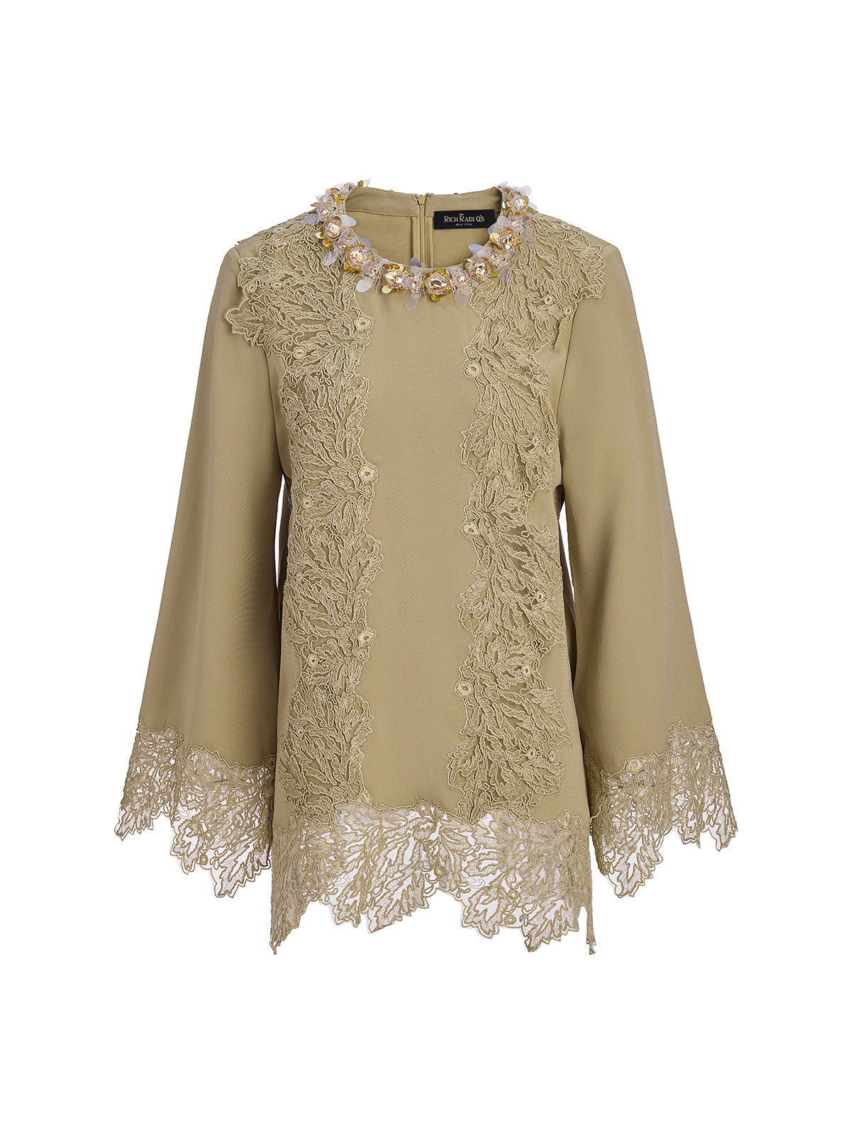 Lace-Trim Flare Sleeve Blouse