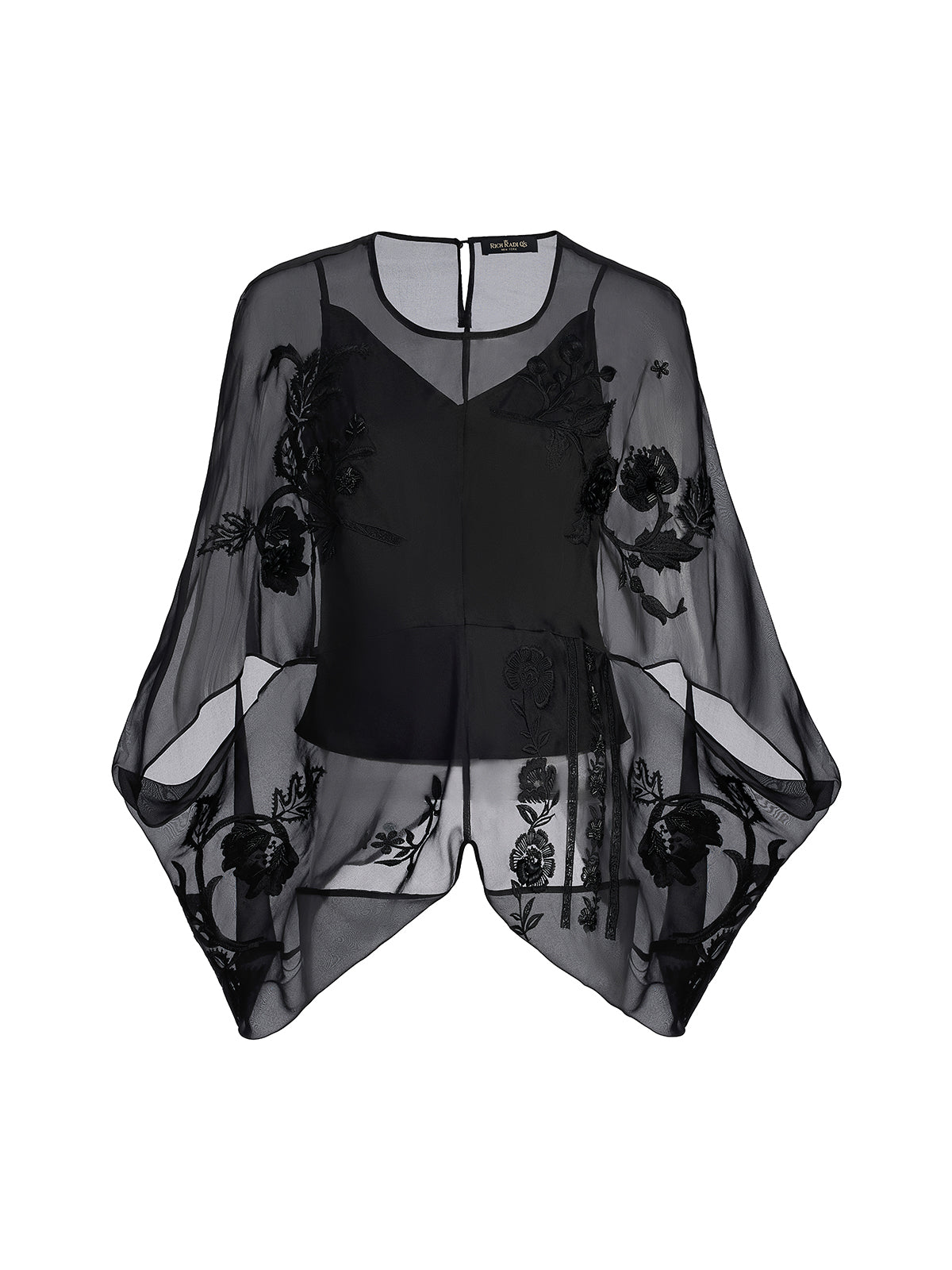 Luxe Sensual Sheer Silk Embroidered Blouse