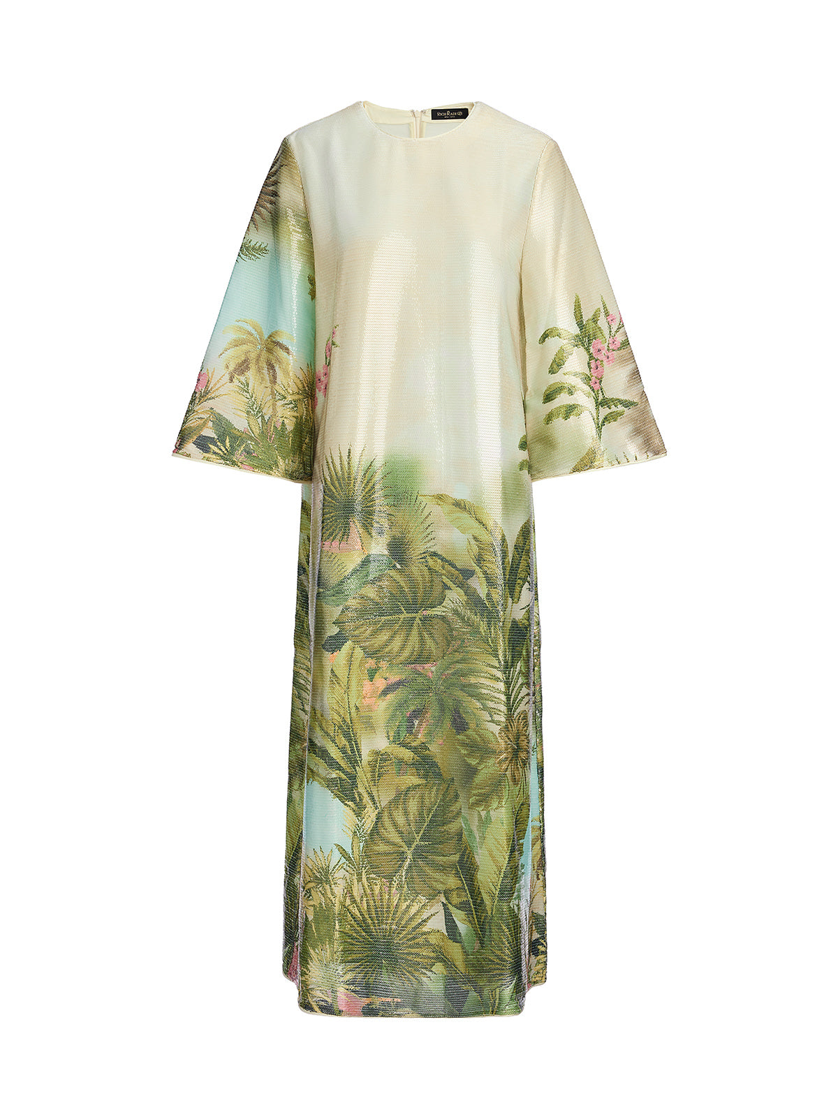 Tropical Plant Knit Long-Sleeve Dress