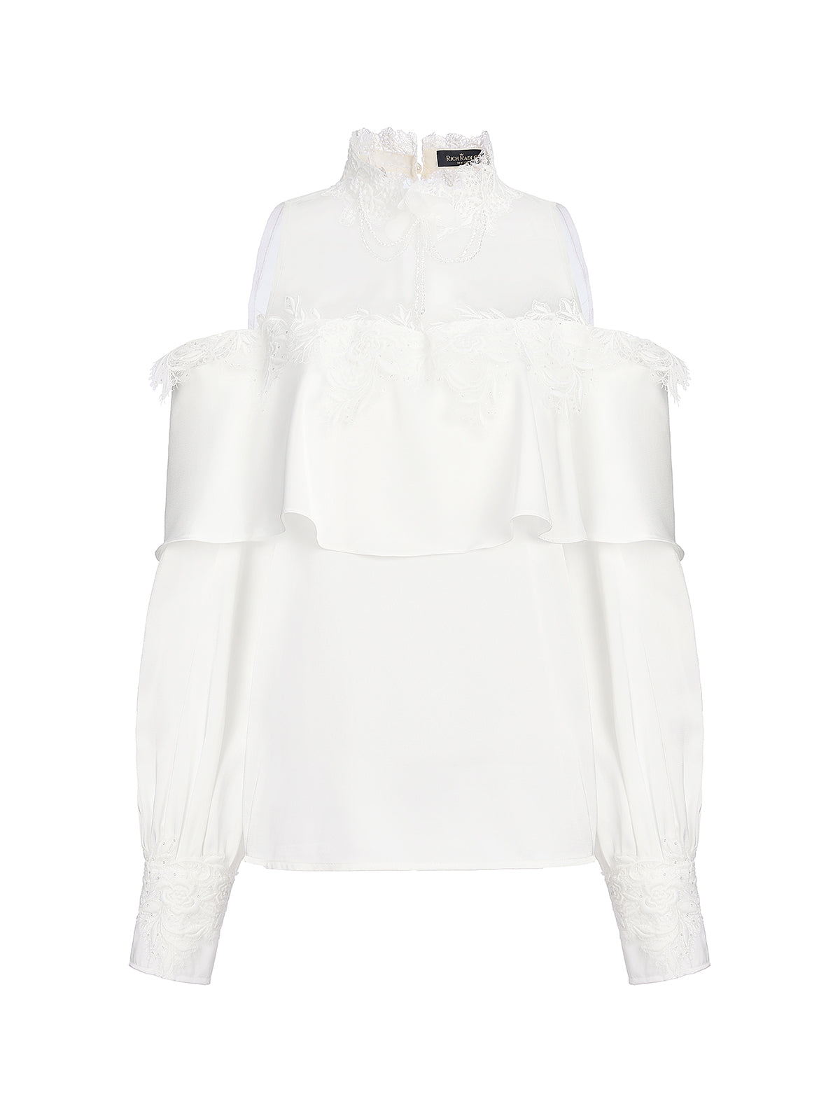 Off-Shoulder Ruffle Lace Mesh Top