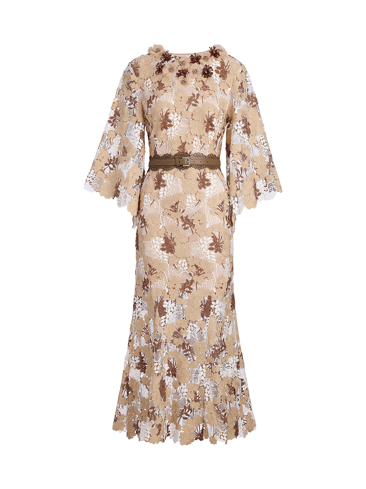 Final Sale | Rhinestone Openwork Embroidered Florals Lace Dress
