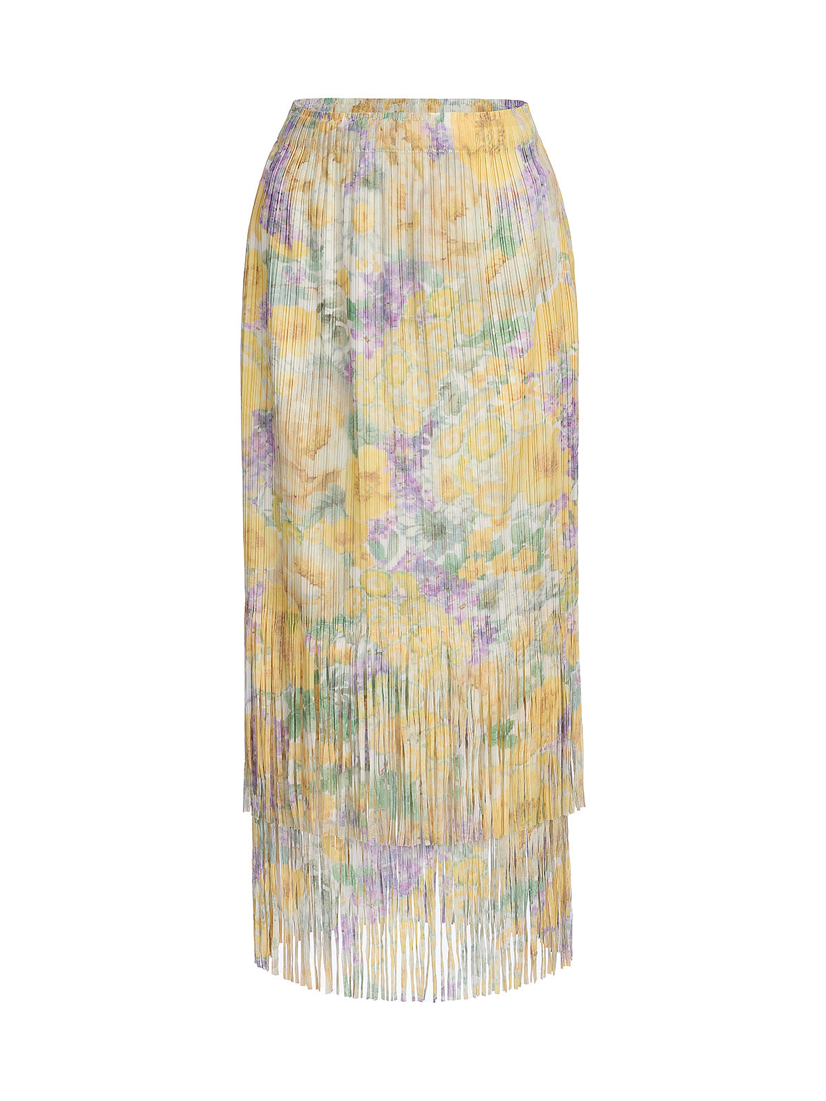 Elegant Floral Pleated Fringe Skirt