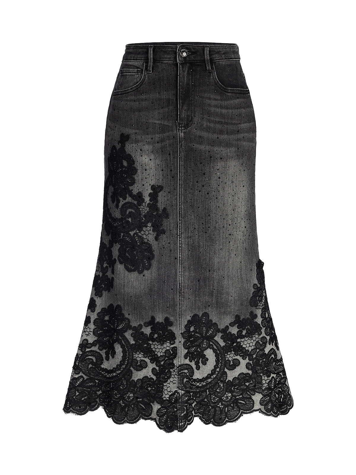 New Embroidered Rhinestone Denim Skirt
