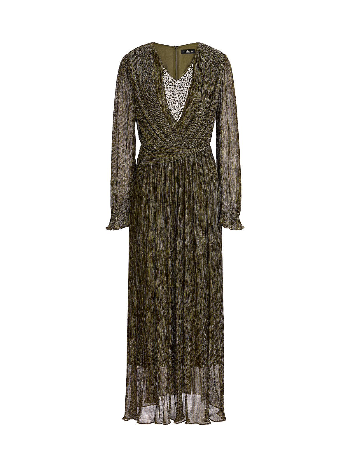 Pleated Lurex Crystal V-Neck Dress