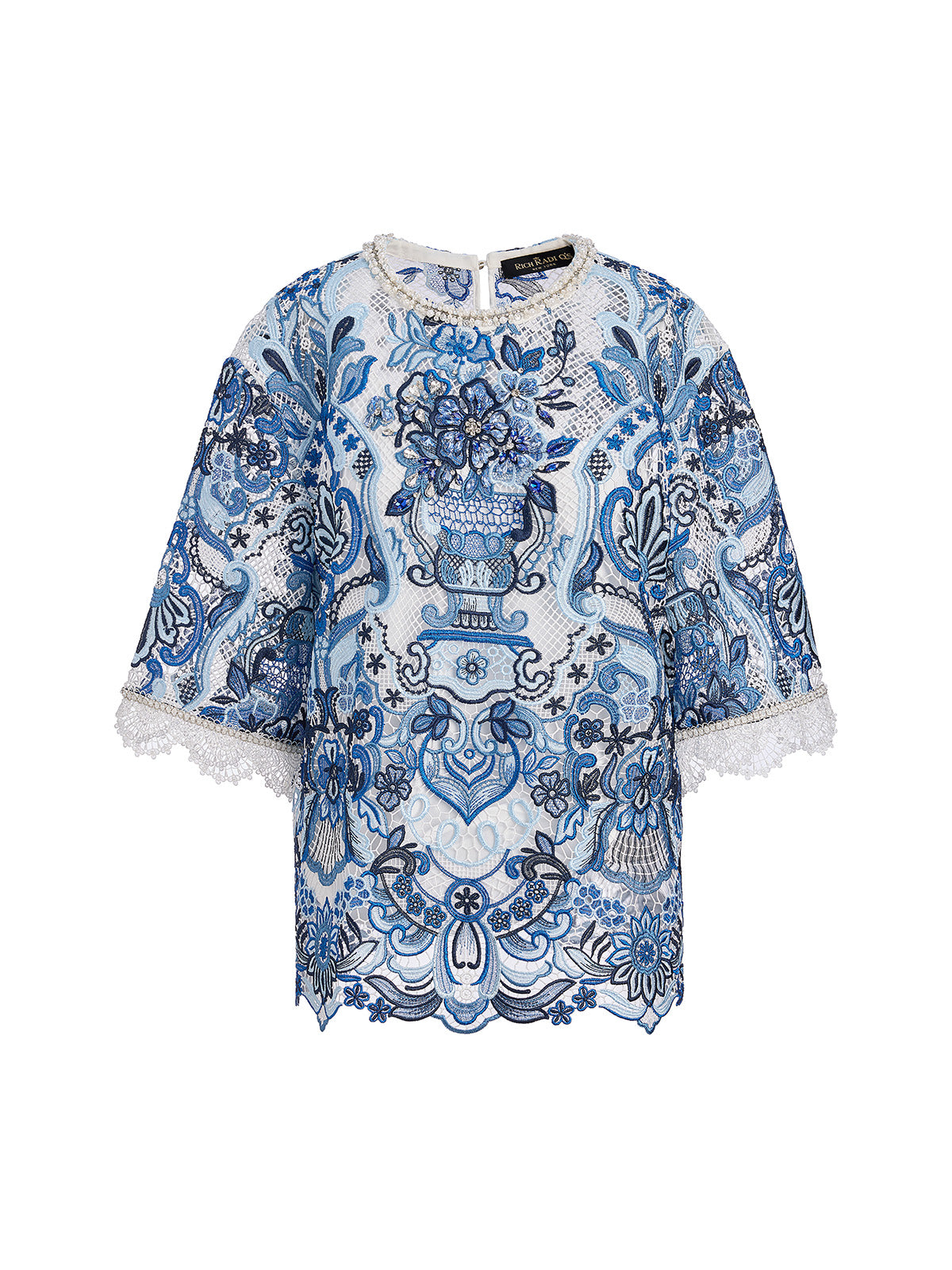 Guipure Lace Hand-Applied Crystals Pullover