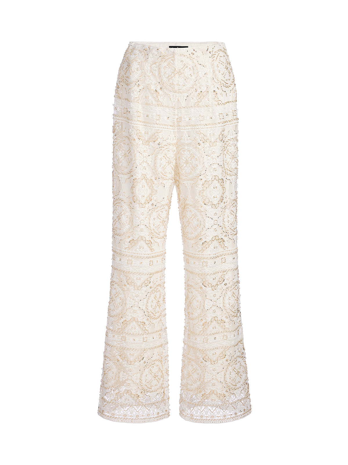 Intricately Embroidered Sequin Straight-Leg Pants