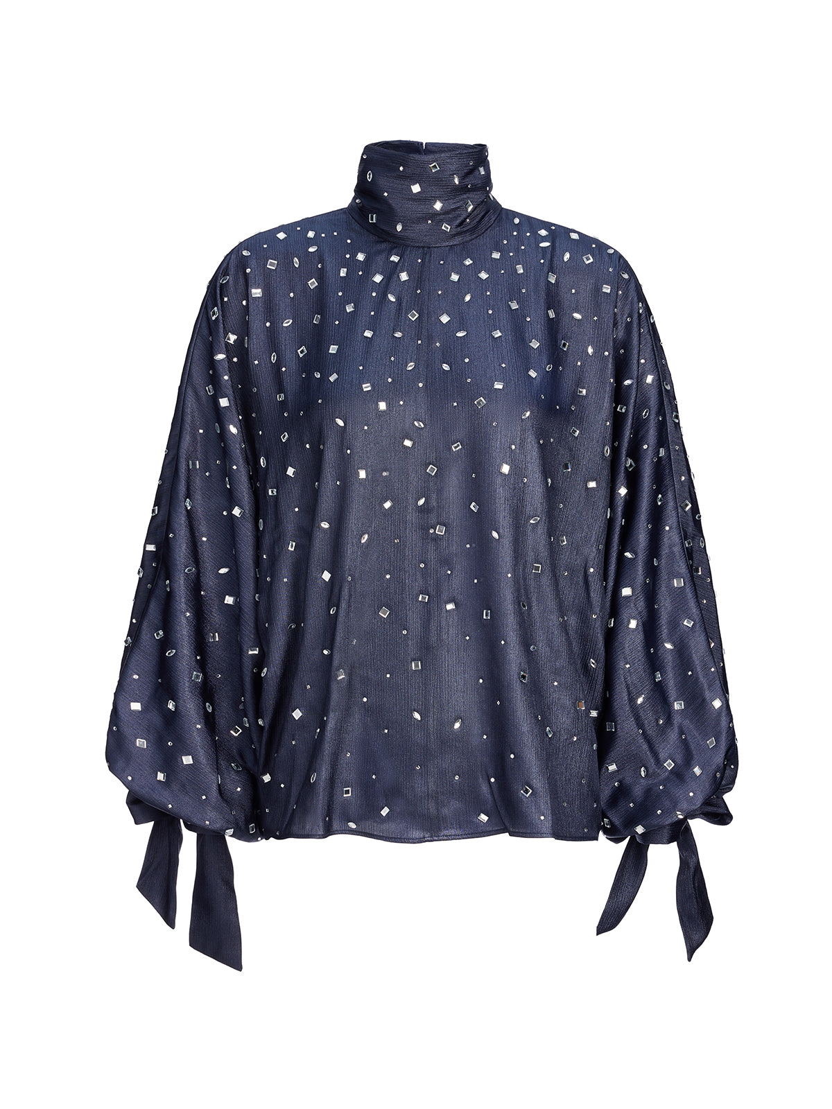 Rhinestone High Neck Satin Top
