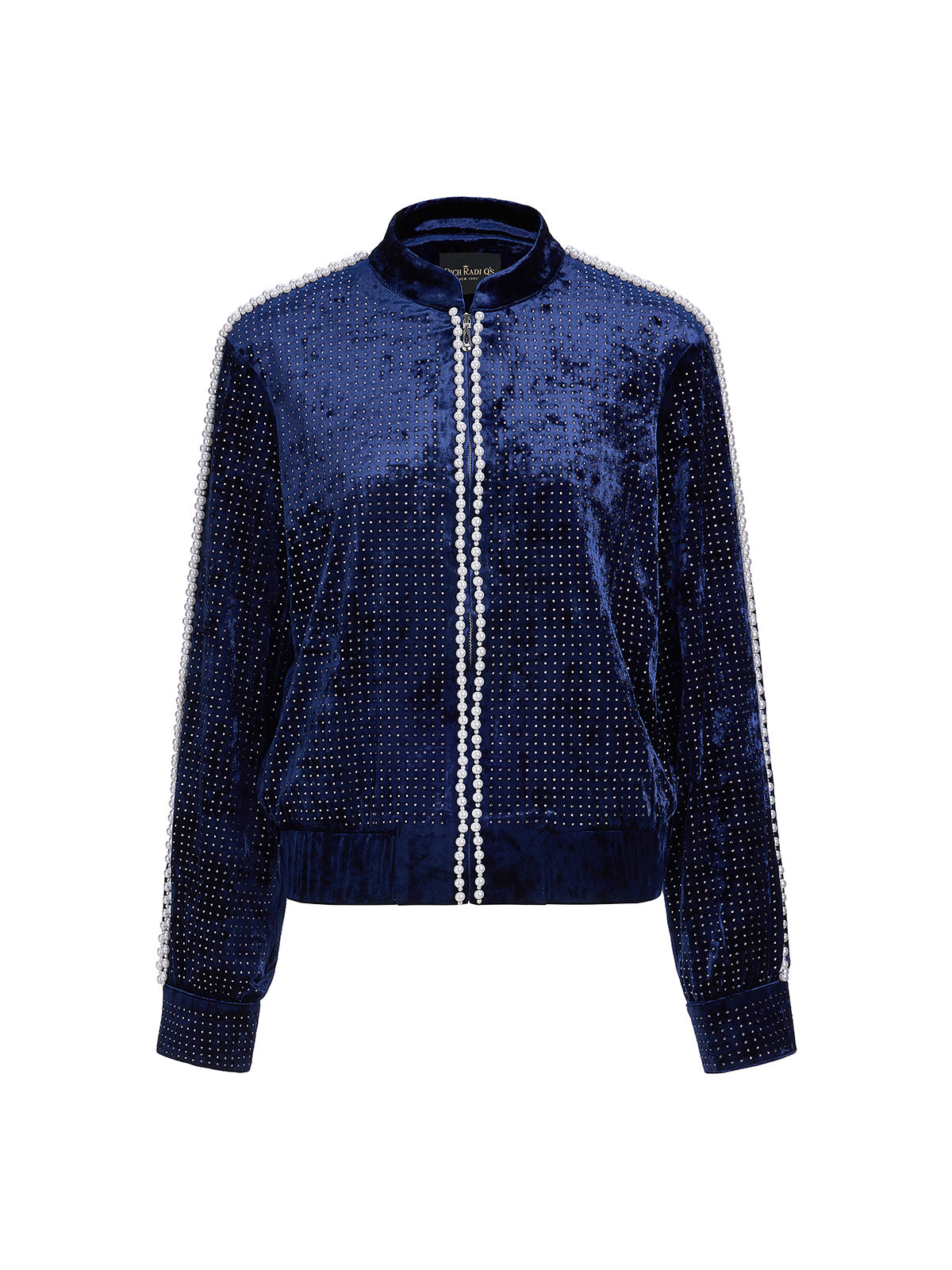 Hand-Beaded Pearl Rhinestone Velvet Jacket
