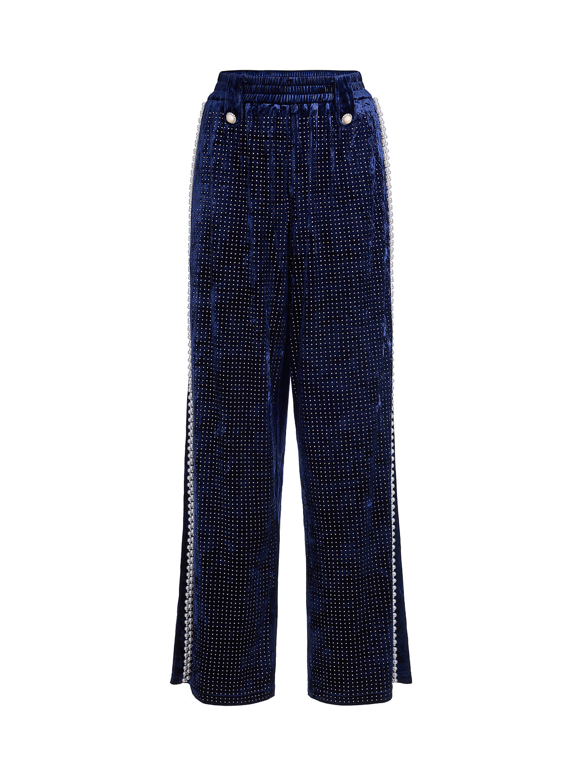 Hand-Beaded Pearl Rhinestone Velvet Pants