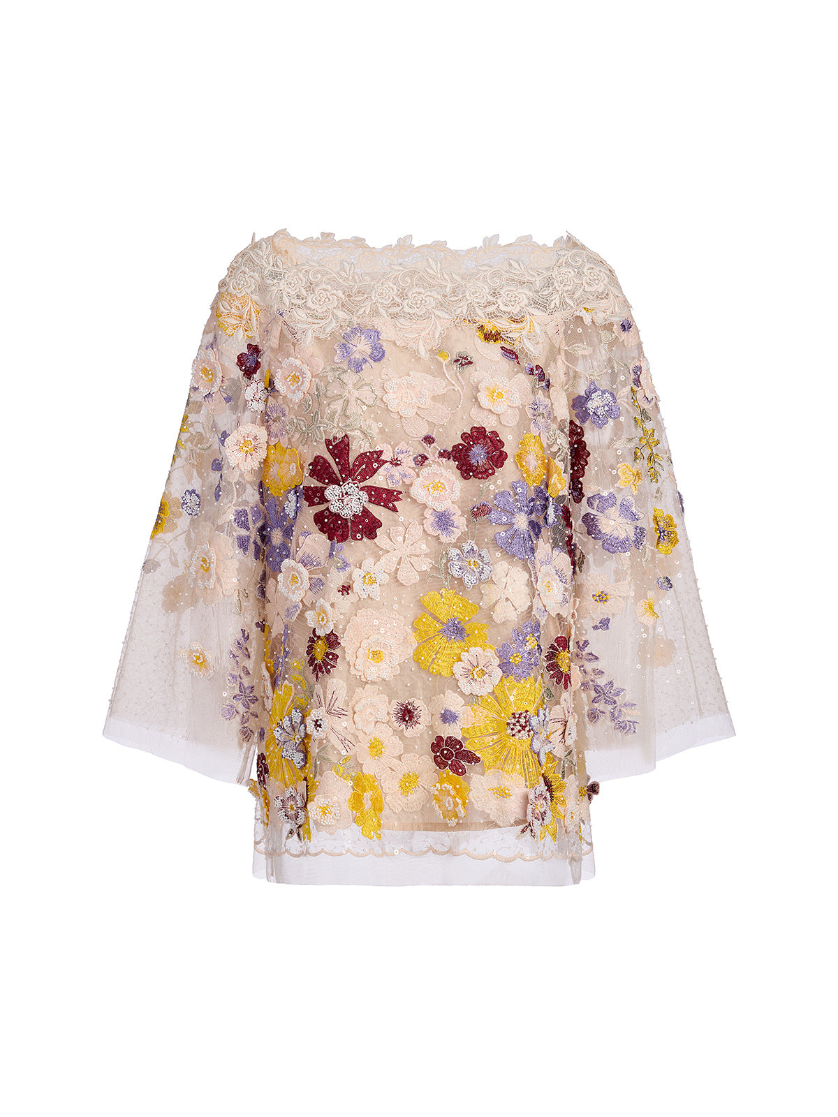 Floral Embroidered Beaded Lace Panel Top